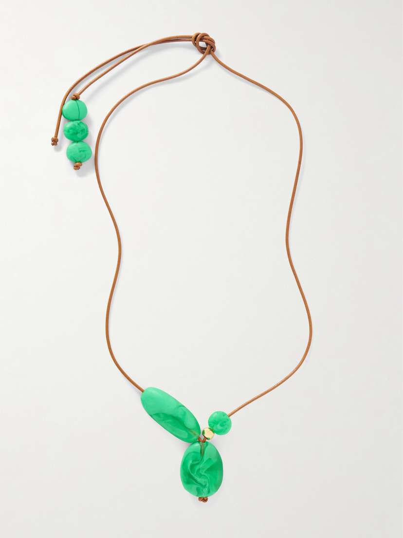 Dinosaur Designs Rock Cluster Leather, Resin And Gold-tone Necklace