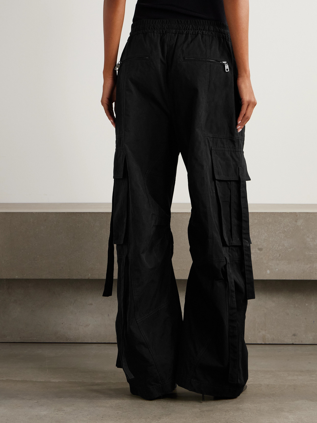 Dolce & Gabbana Tie-detailed Waxed-faille Cargo Pants In Black