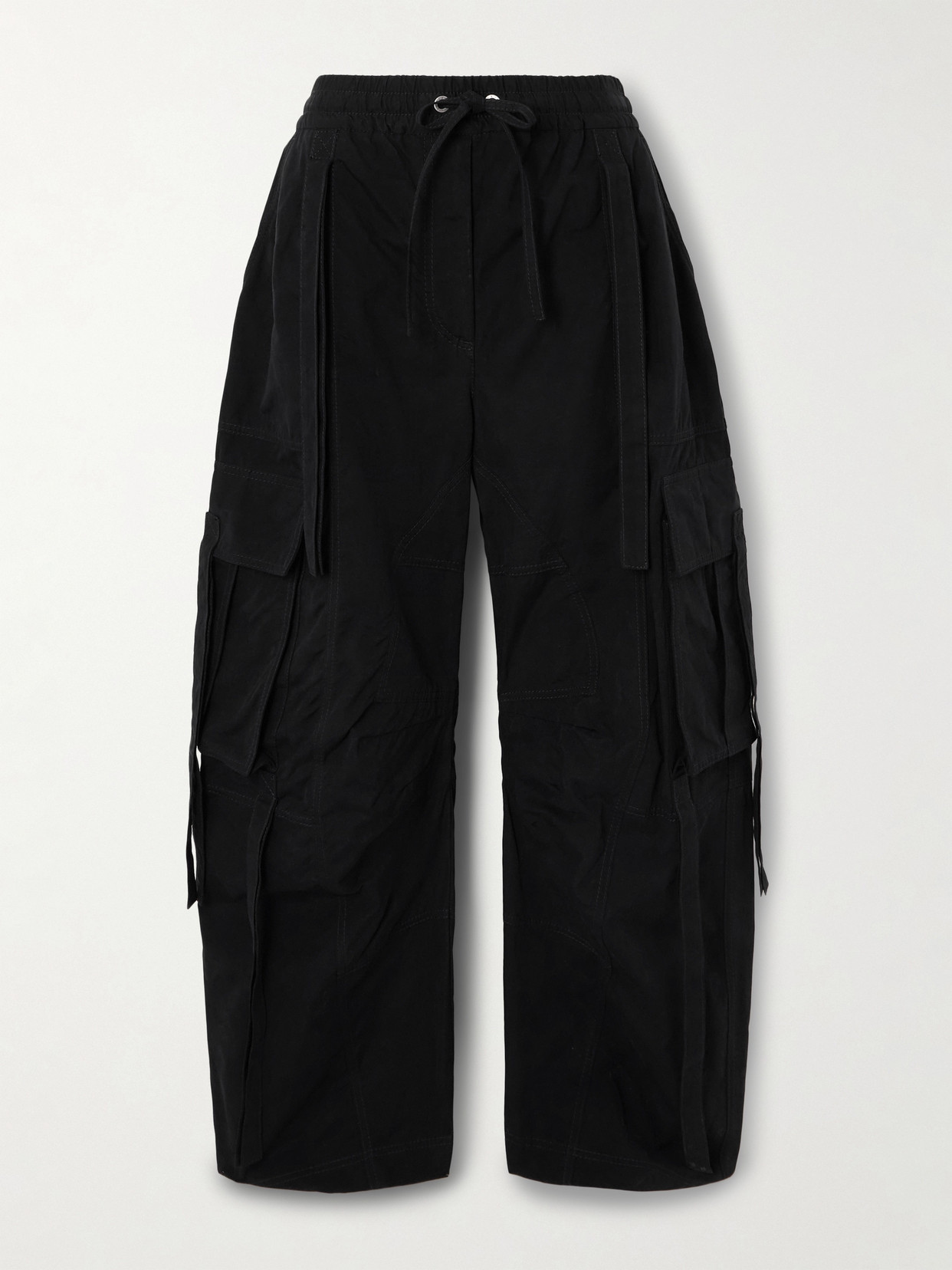 Dolce & Gabbana Tie-detailed Waxed-faille Cargo Pants In Black