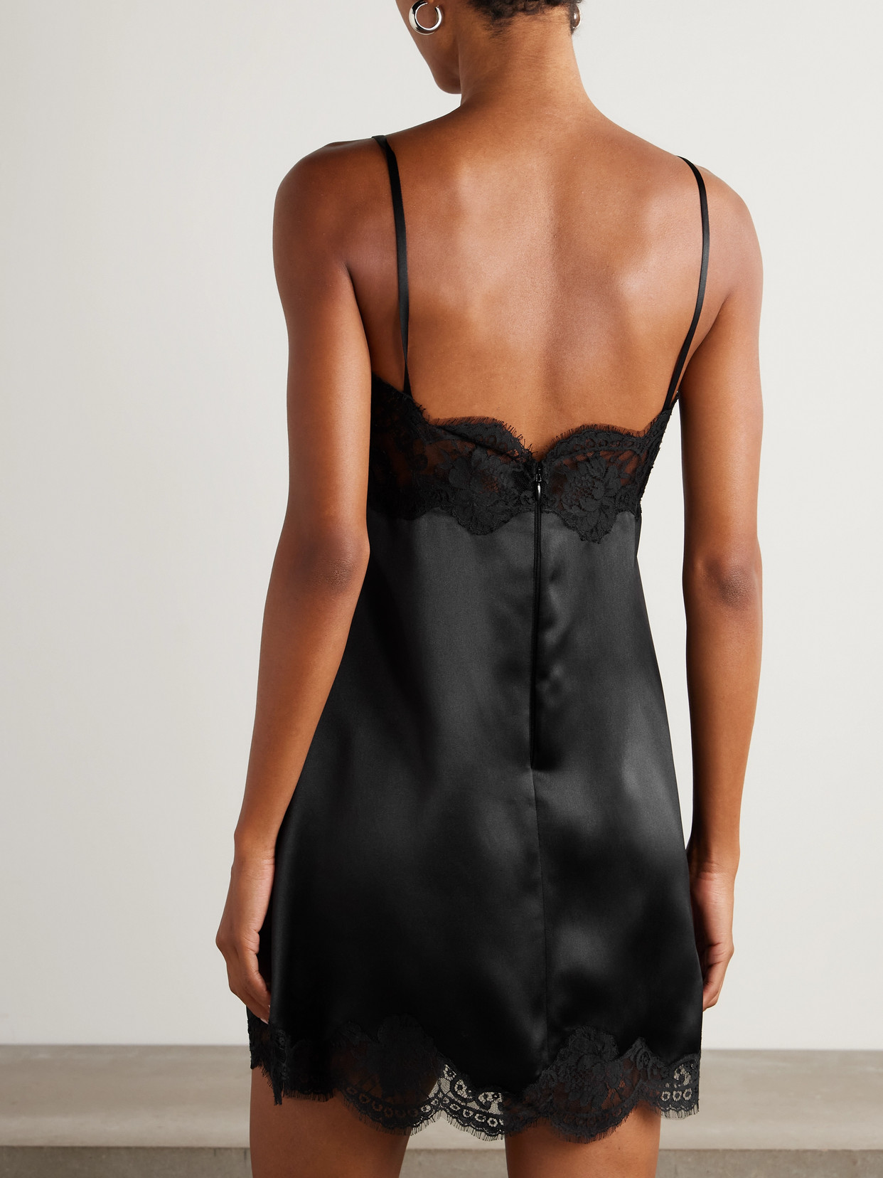 Dolce & Gabbana Lace-trimmed Silk-blend Satin Mini Dress In Black