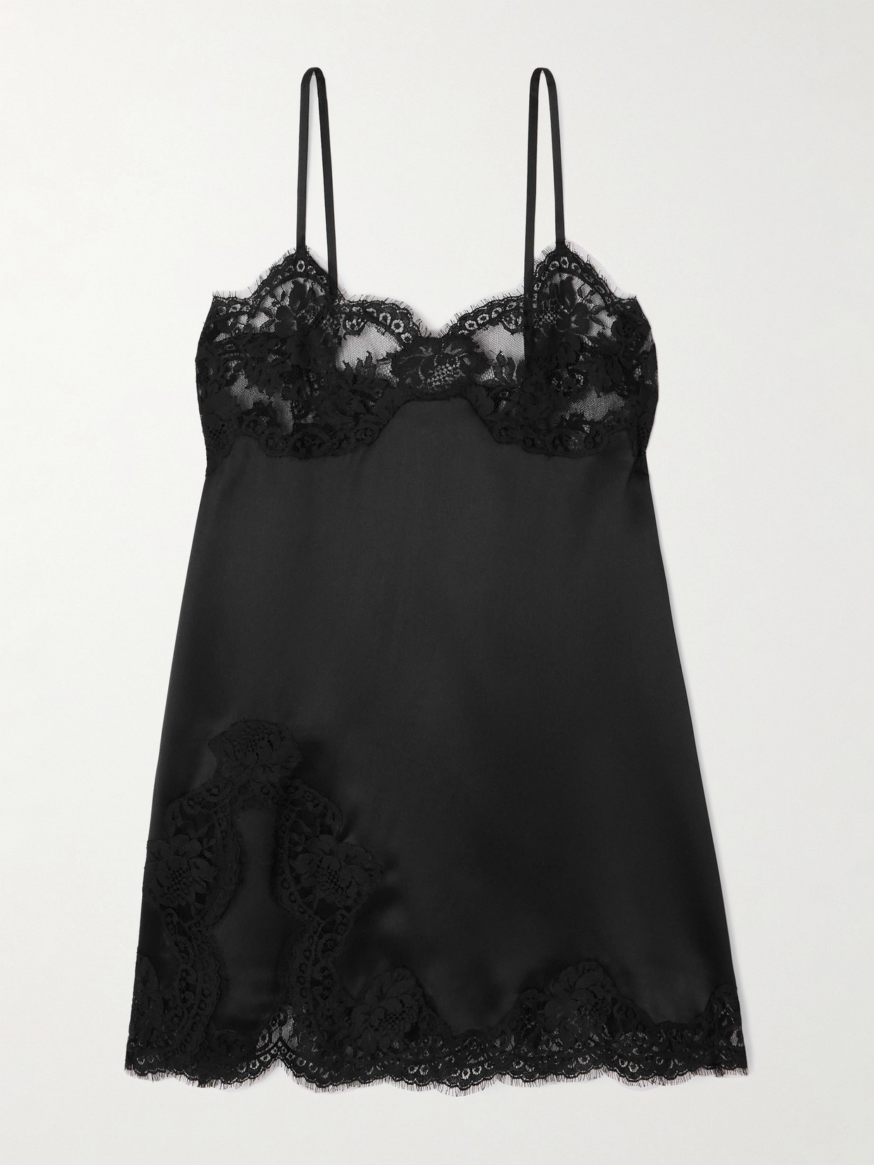 Dolce & Gabbana Lace-trimmed Silk-blend Satin Mini Dress In Black