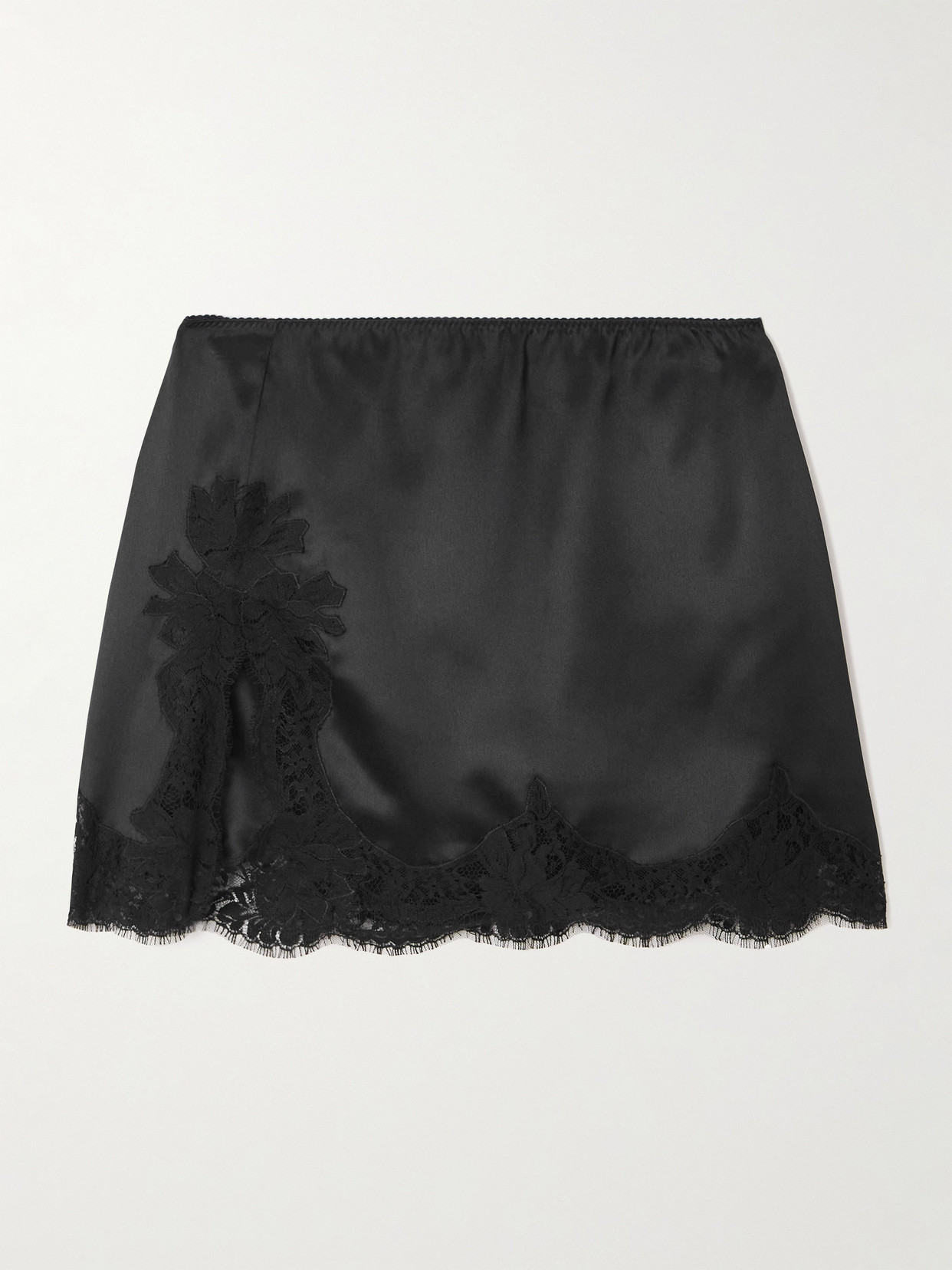 Dolce & Gabbana Lace-trimmed Silk And Cotton-blend Satin Mini Skirt In Black