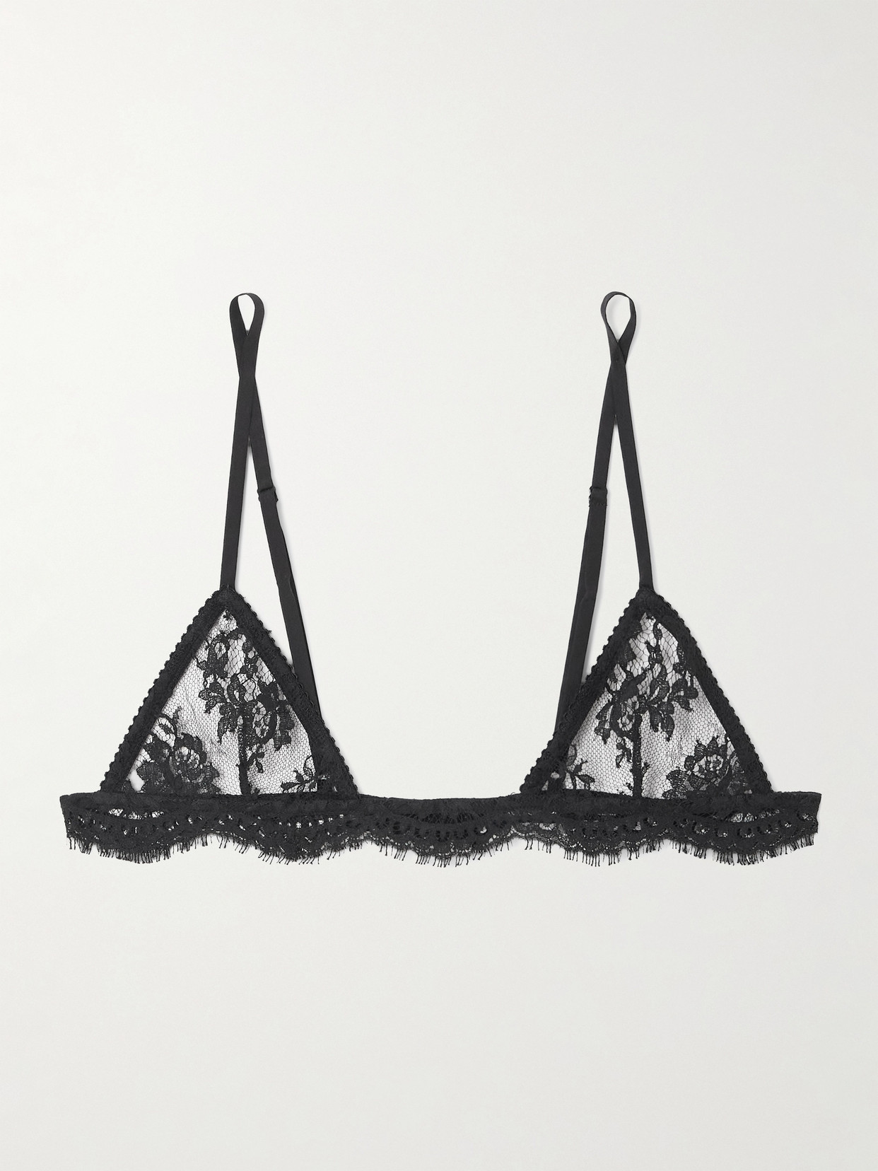 Dolce & Gabbana Micro Cotton-blend Lace Soft-cup Triangle Bra In Black