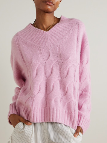 Allude Cable-knit cashmere and silk-blend sweater