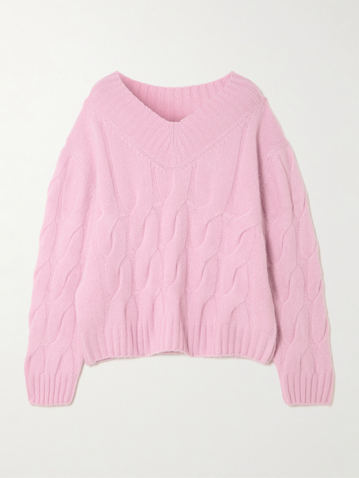Allude Cable-knit Cashmere And Silk-blend Sweater In Pink