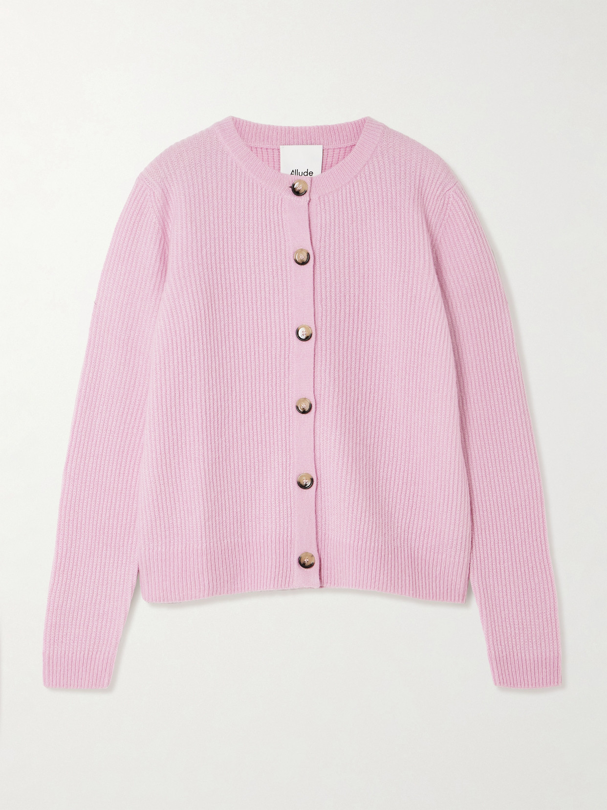 Allude Ribbed Cashmere And Silk-blend Cardigan In Pink