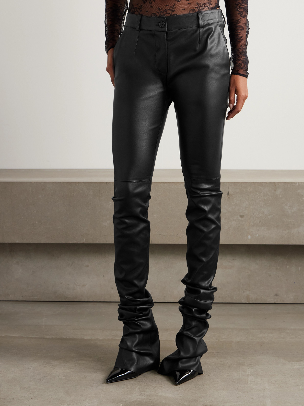 Dolce & Gabbana Slim Stretch Leather Pant In Black