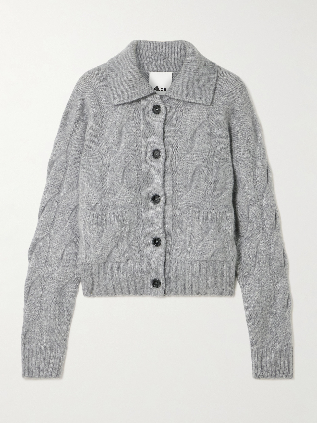 Allude Cable-knit Cashmere And Silk-blend Cardigan In Gray