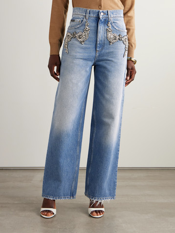 Dolce&Gabbana Crystal-embellished distressed straight-leg jeans