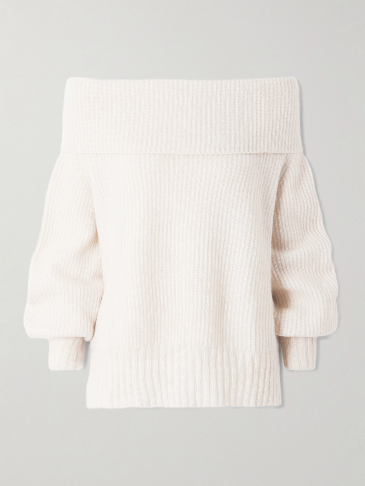 Allude Off-the-shoulder Ribbed Cashmere And Silk-blend Sweater In White