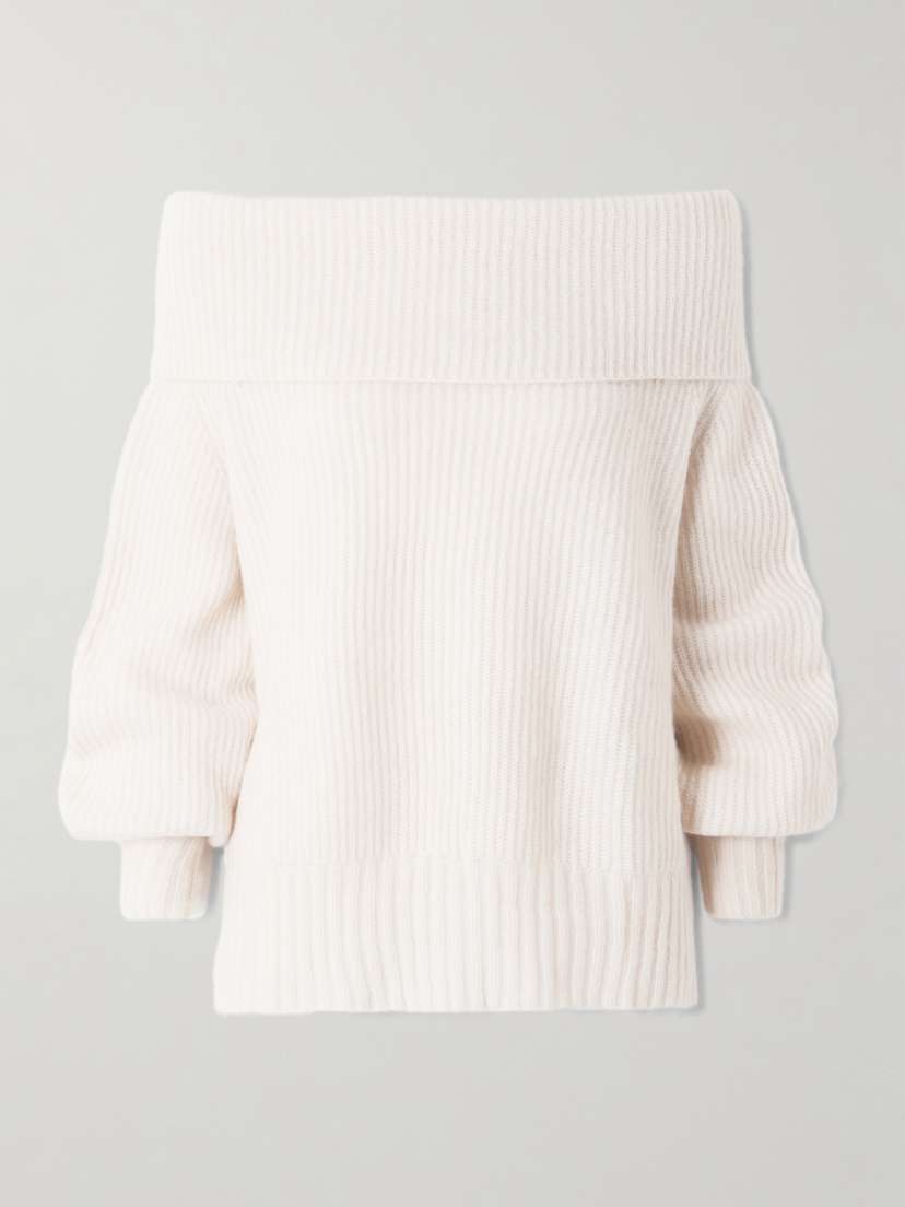 Allude Off-the-shoulder Ribbed Cashmere And Silk-blend Sweater