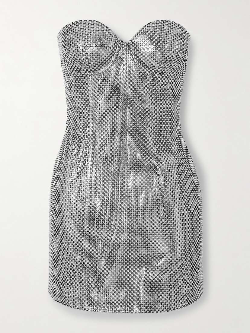 Dolce & Gabbana Strapless Crystal-embellished Metallic Stretch-mesh Mini Dress