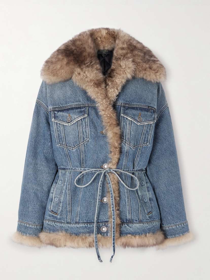 Dolce & Gabbana Belted Shearling-trimmed Denim Jacket