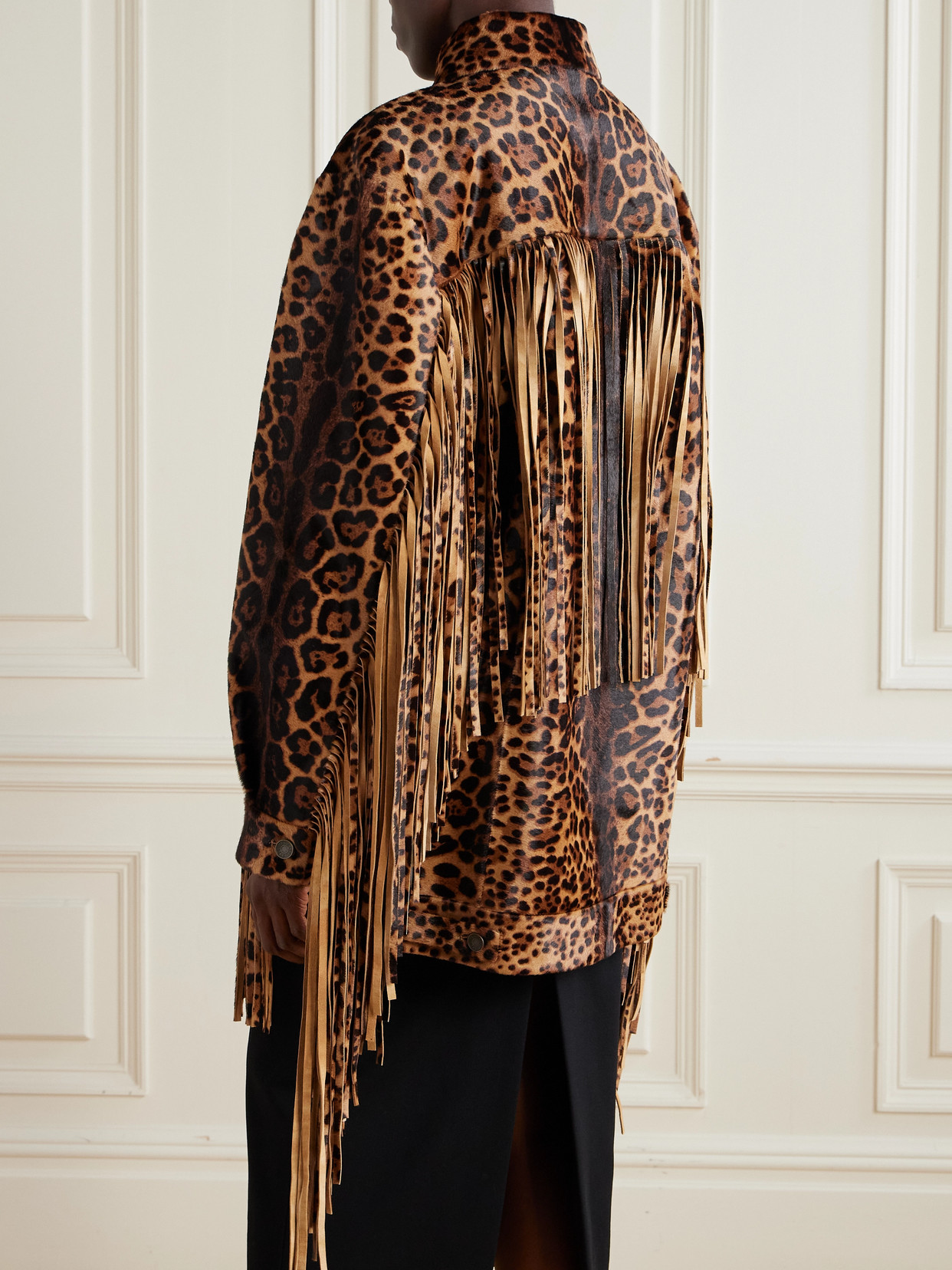 Dolce & Gabbana Fringed Leopard-print Calf Hair Jacket In Multi