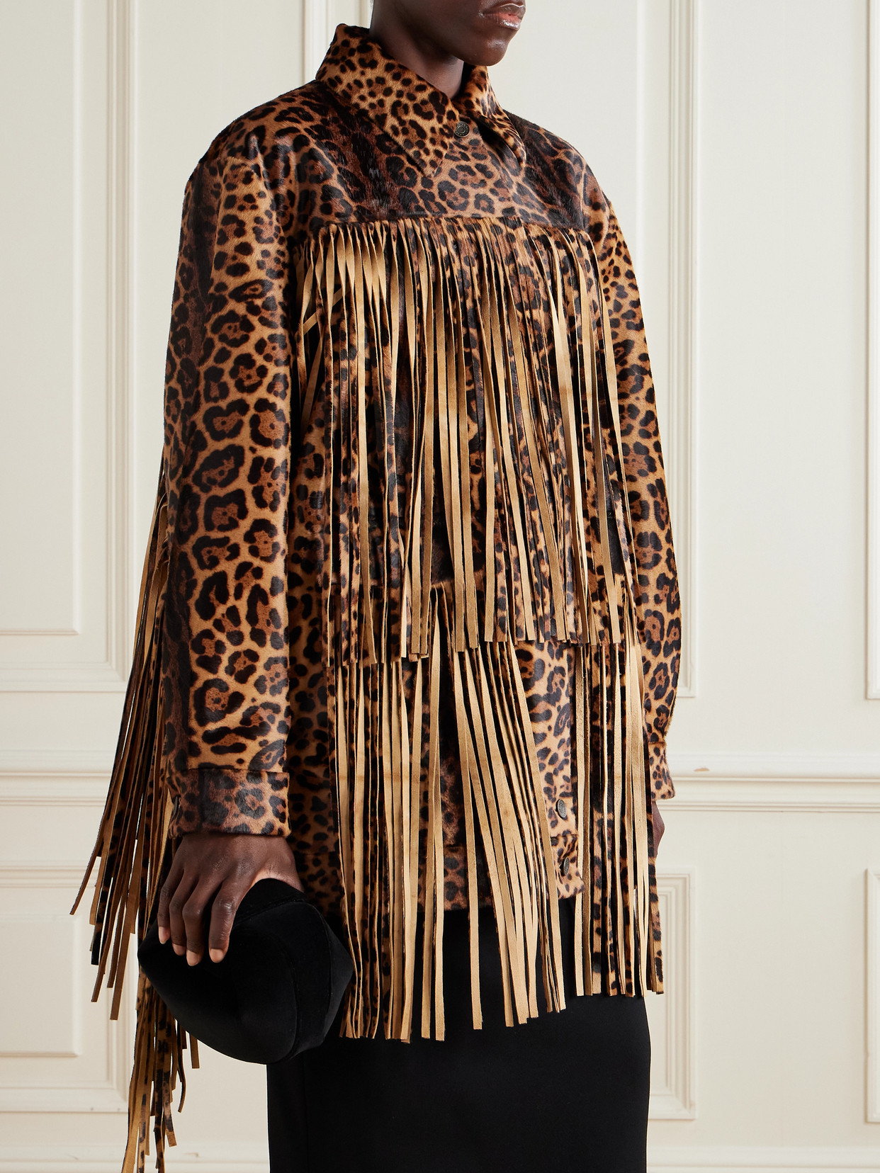 Dolce & Gabbana Fringed Leopard-print Calf Hair Jacket In Multi