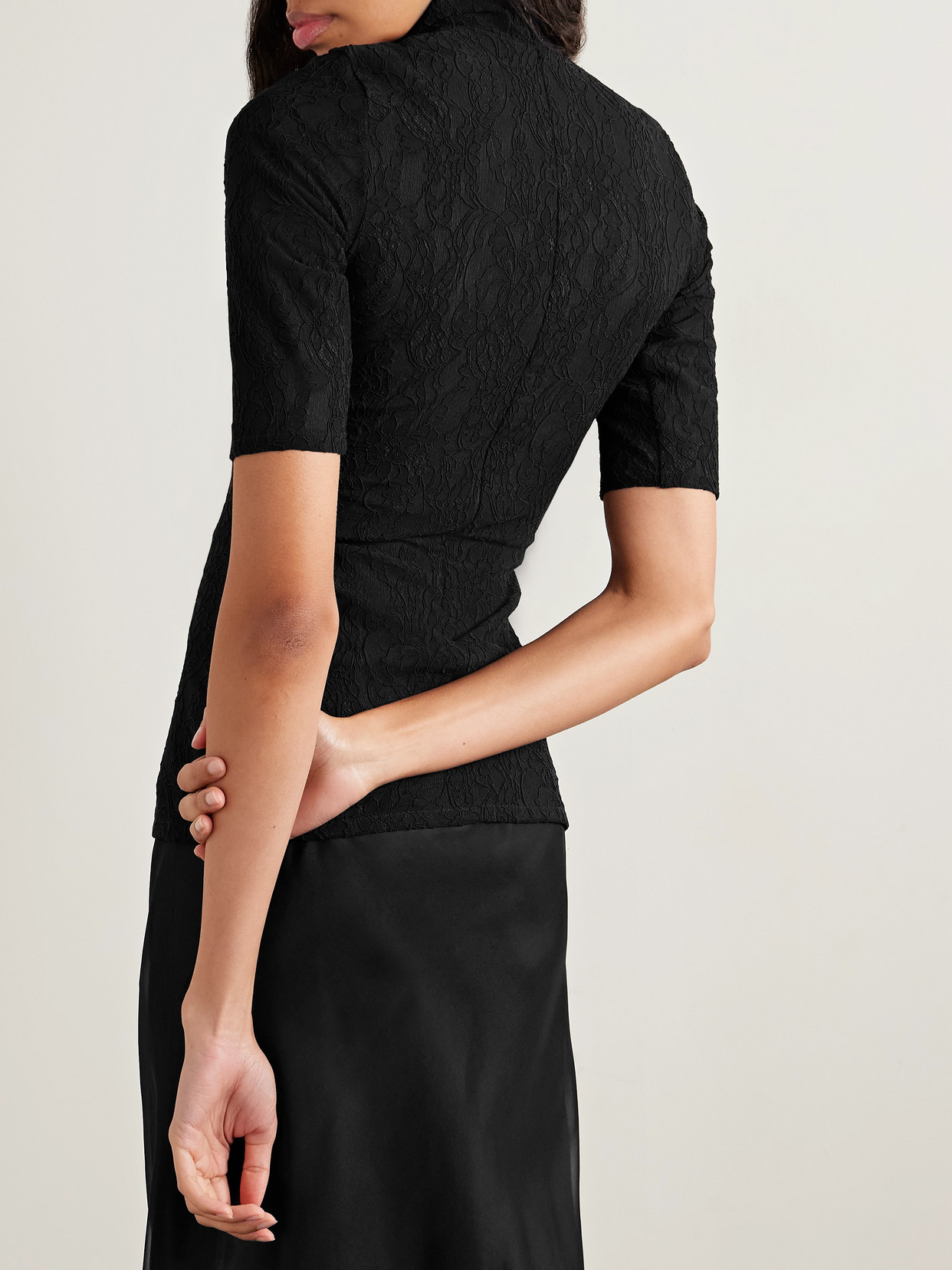 Stella Mccartney Stretch Recycled Corded Lace Top In Black