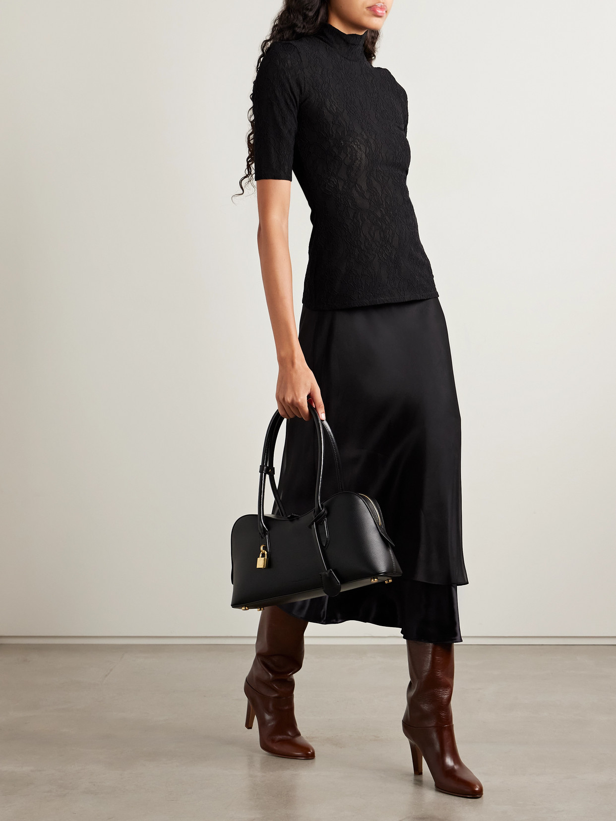Stella Mccartney Stretch Recycled Corded Lace Top In Black