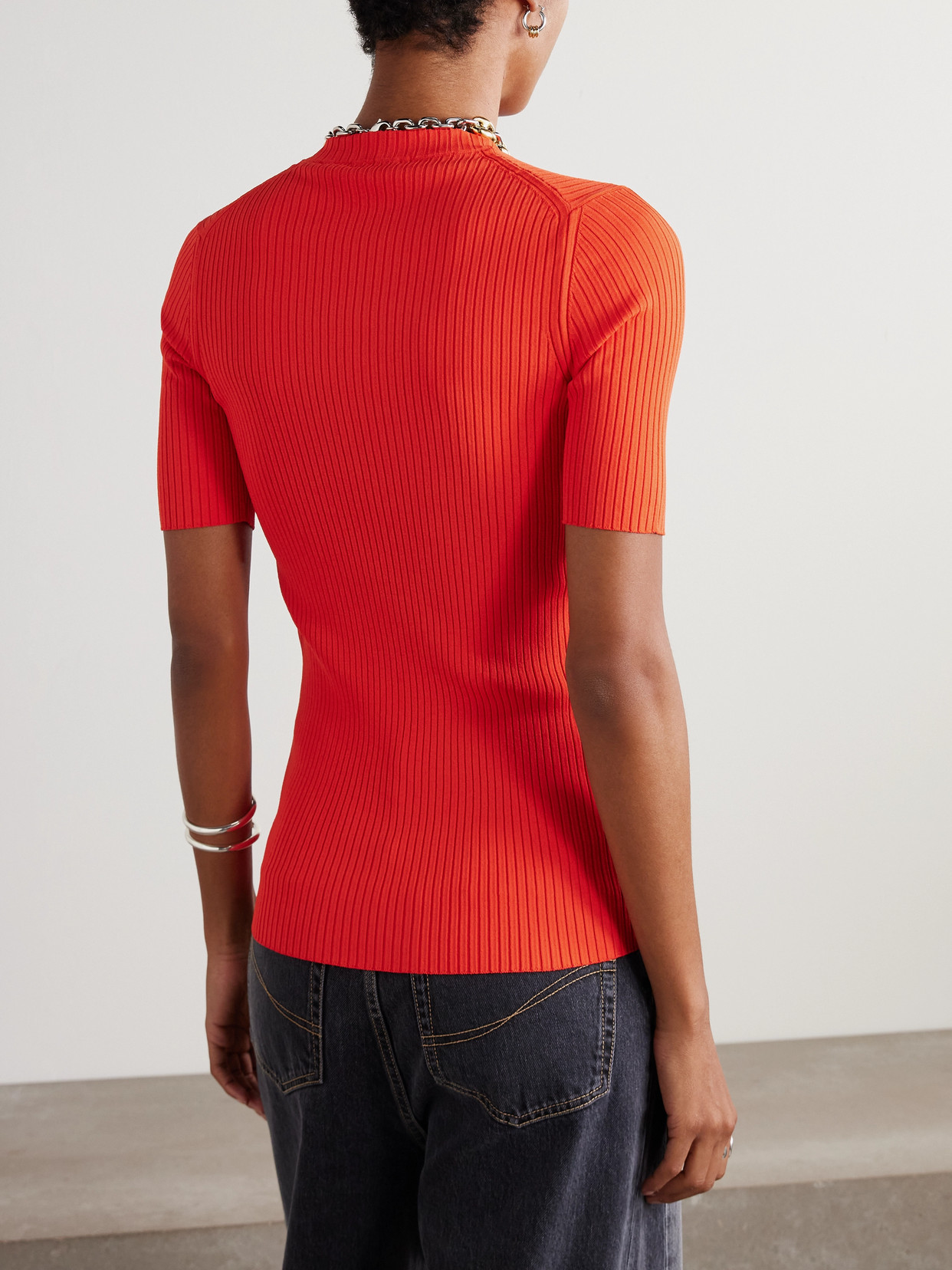Stella Mccartney Short-sleeved Ribbed Top In Orange