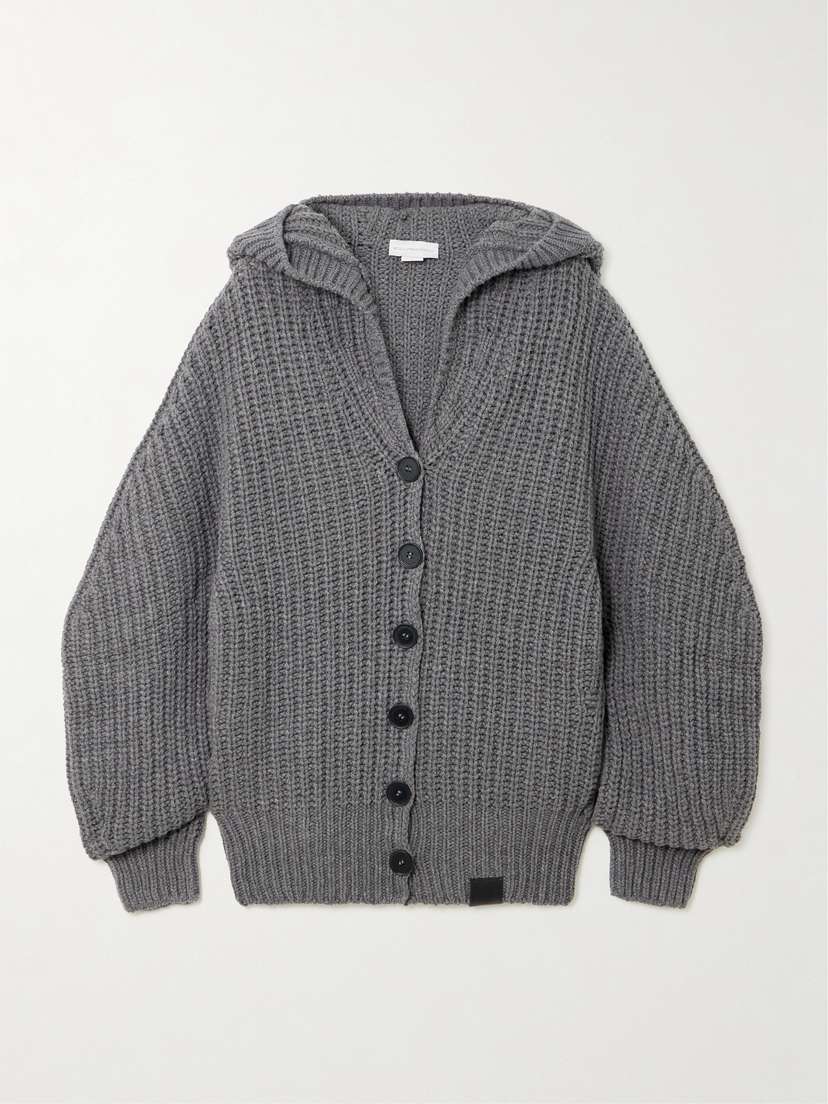 Stella McCartney Hooded Ribbed Recycled-cashmere And Wool-blend Cardigan