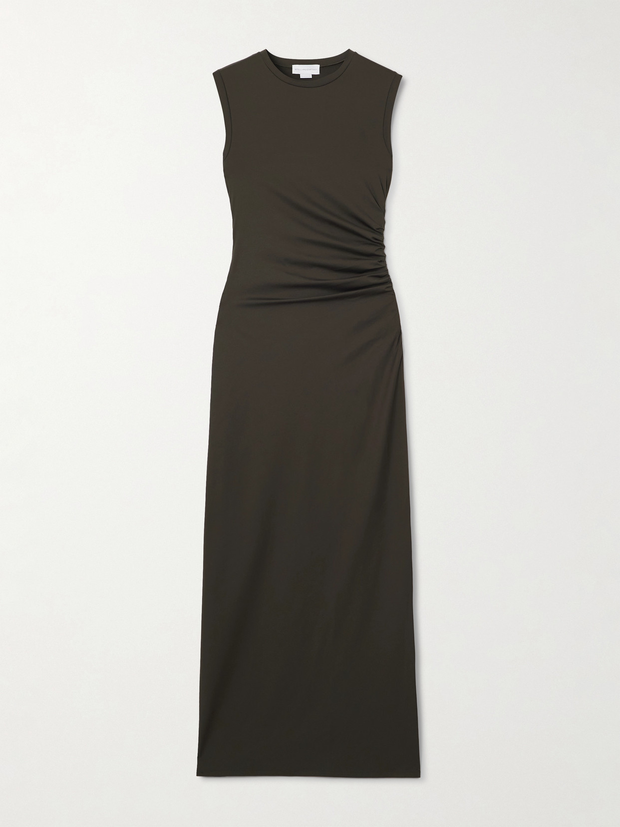 Stella Mccartney Ruched Recycled Satin-jersey Midi Dress In Green
