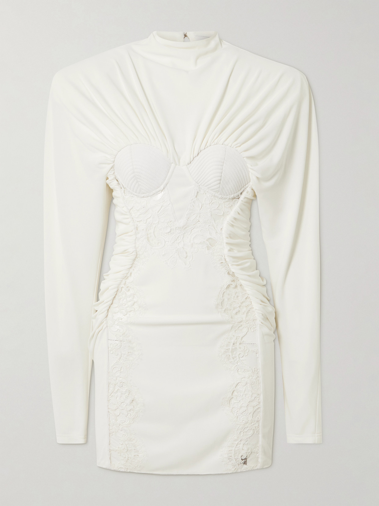 Stella Mccartney Lace-trimmed Gathered Stretch-crepe And Cady Mini Dress In White