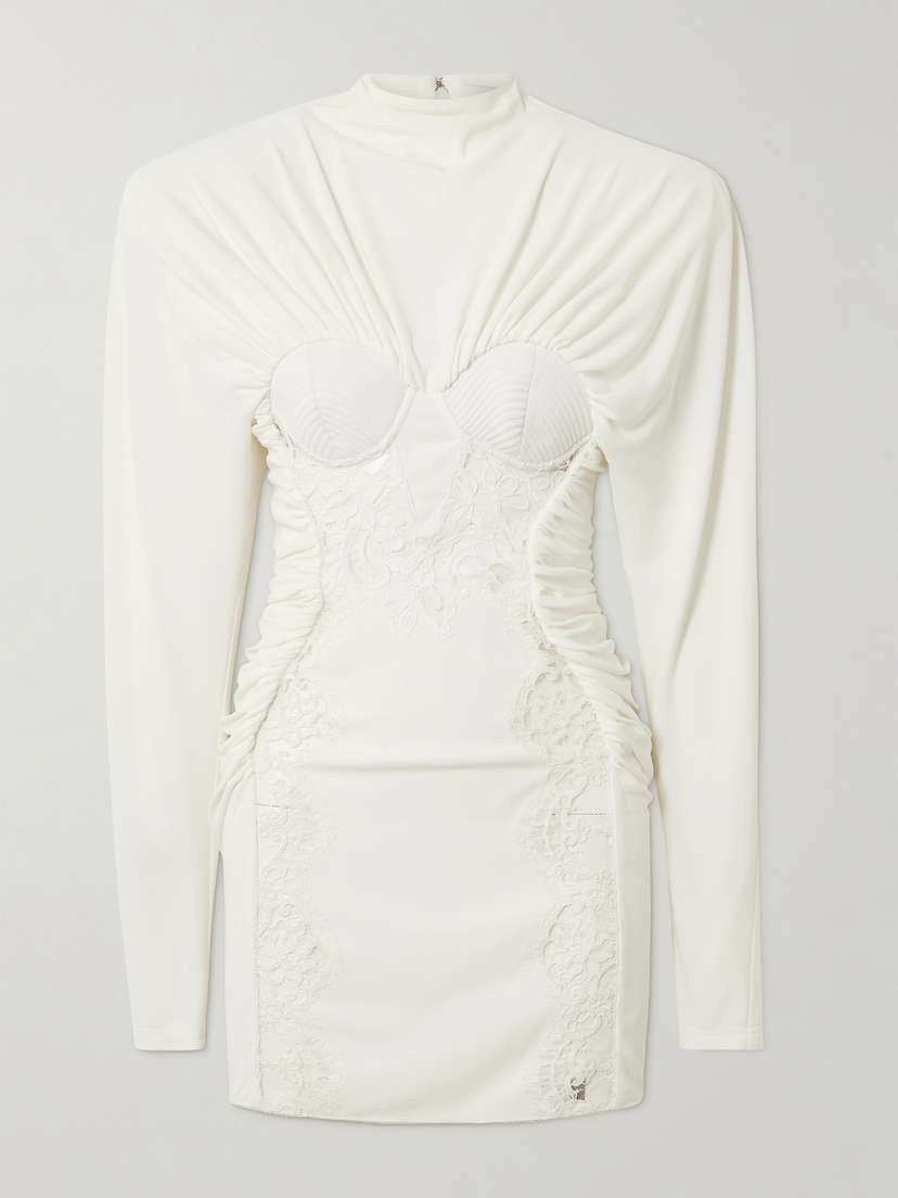 Stella McCartney Lace-trimmed Gathered Stretch-crepe And Cady Mini Dress