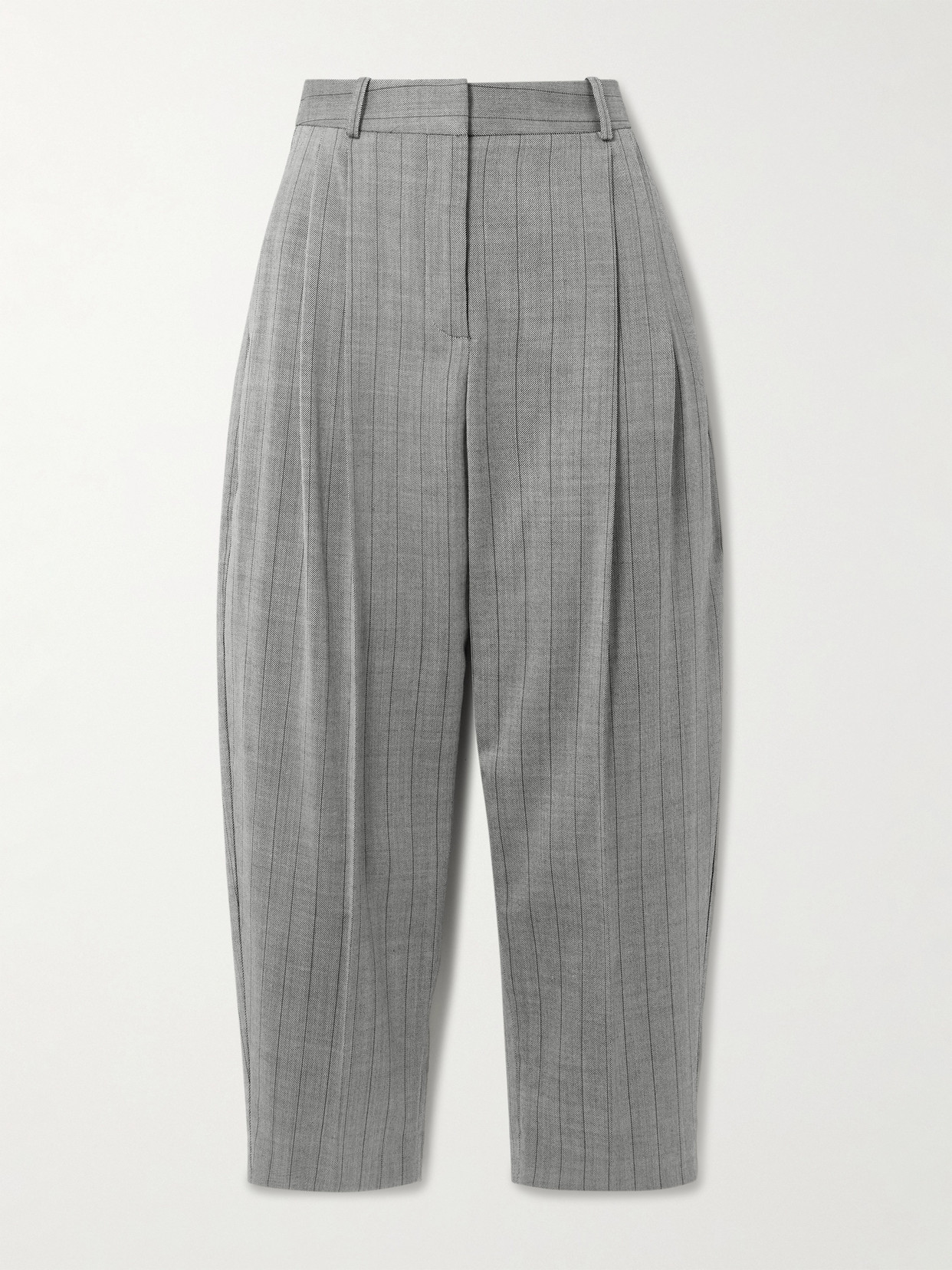 Stella Mccartney Cropped Pleated Pinstriped Wool-blend Twill Tapered Pants In Gray