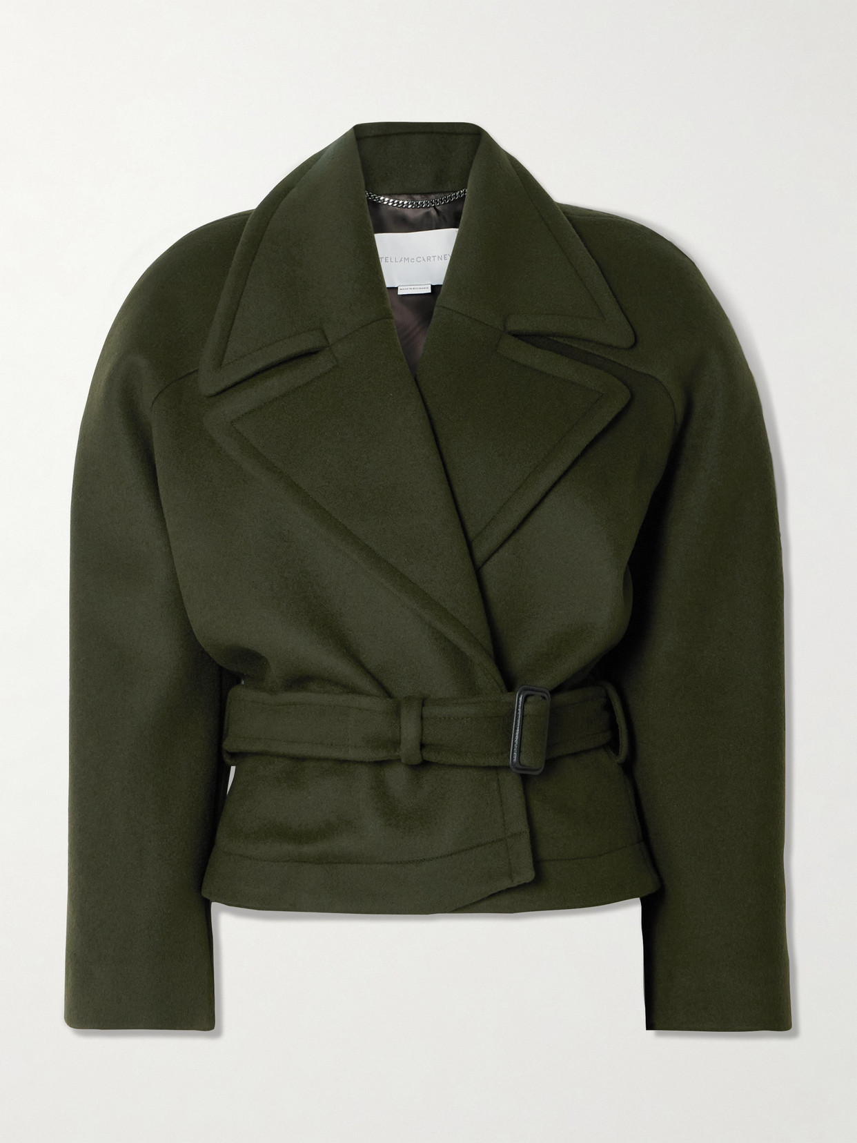 Stella Mccartney Cropped Belted Double-breasted Wool Coat In Green