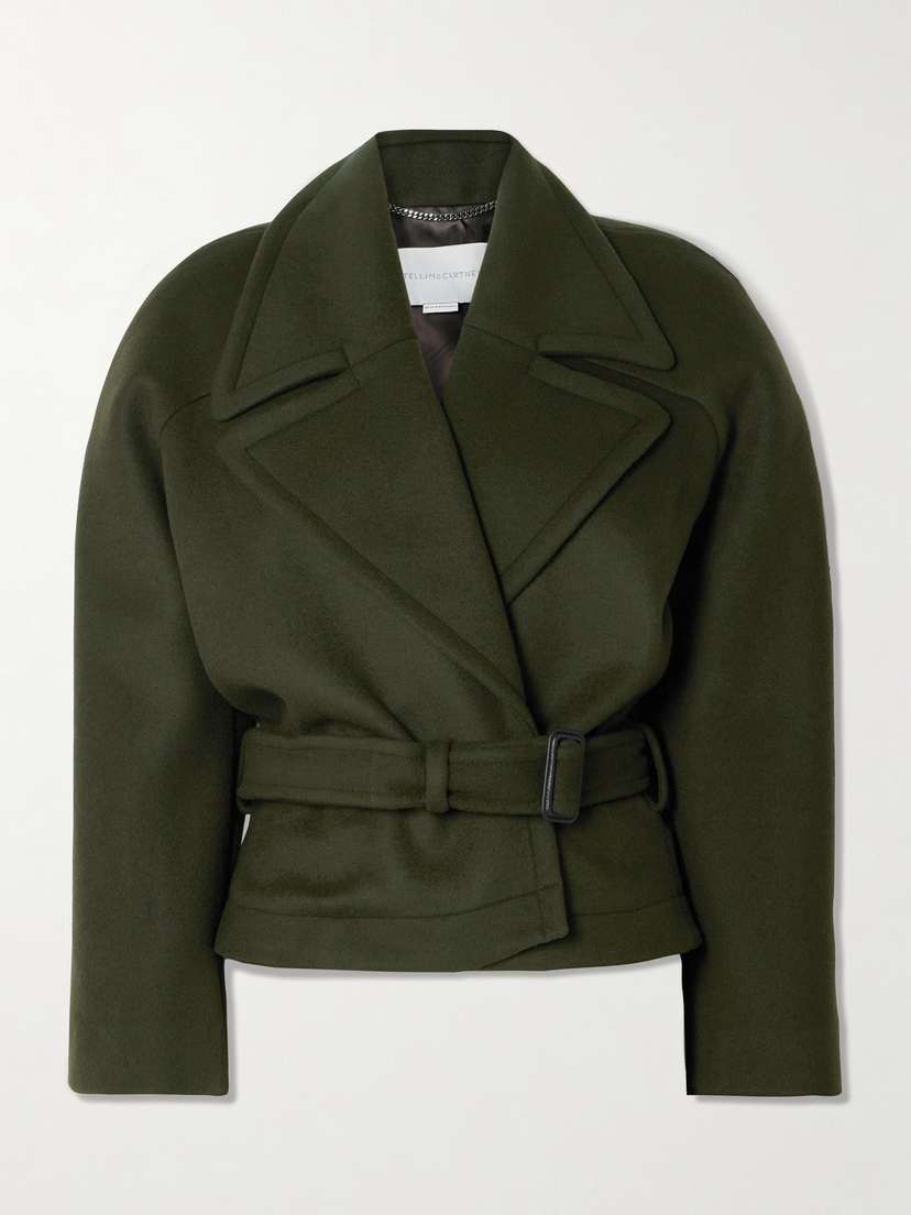 Stella McCartney Cropped Belted Double-breasted Wool Coat