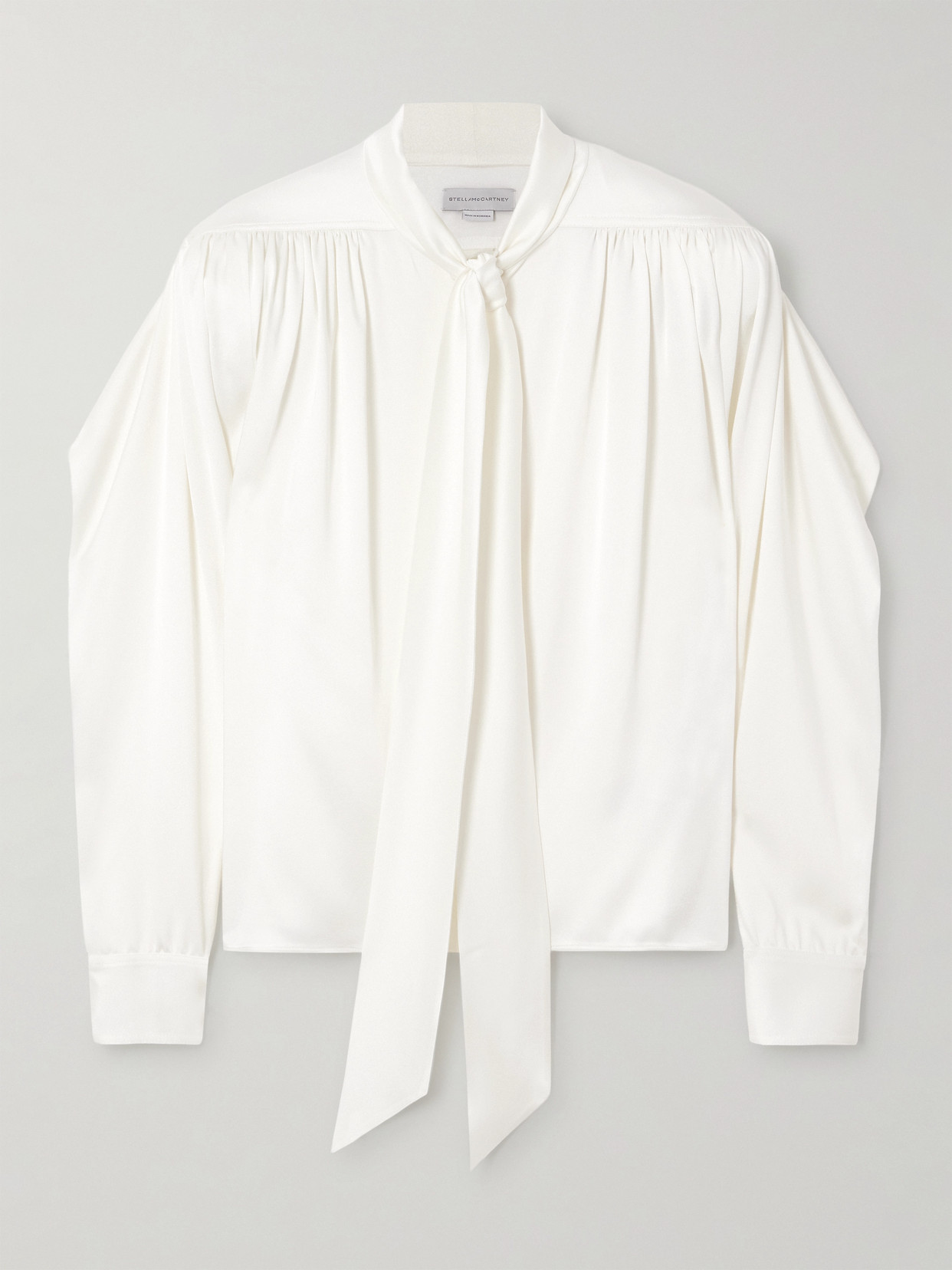 Stella Mccartney Pussy-bow Pleated Satin Blouse In White