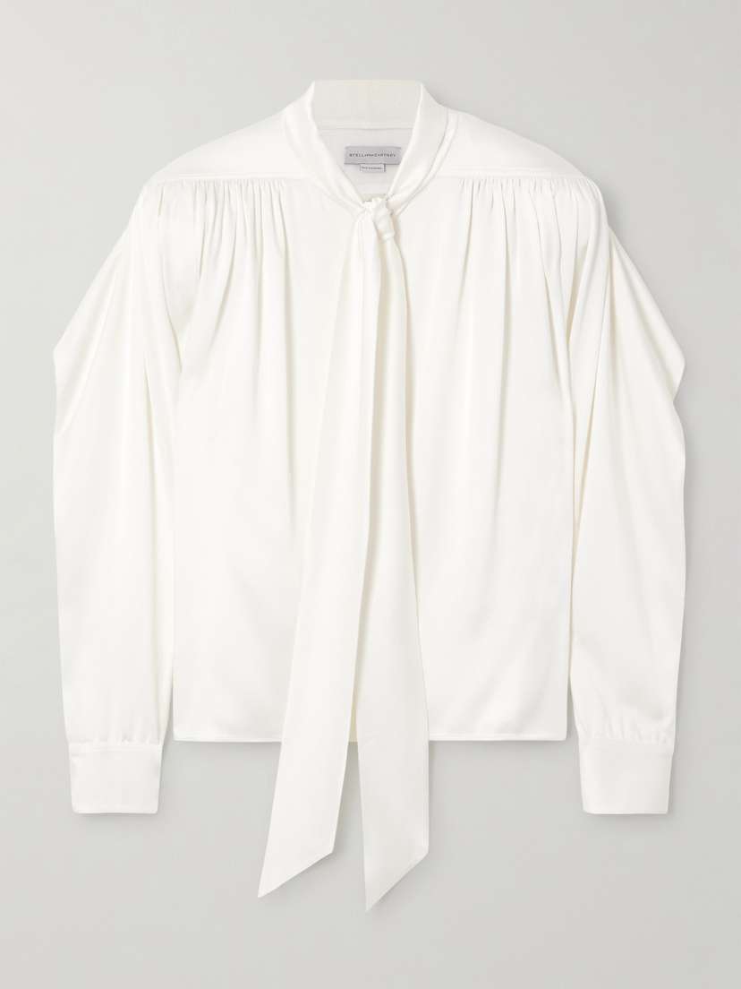 Stella McCartney Pussy-bow Pleated Satin Blouse