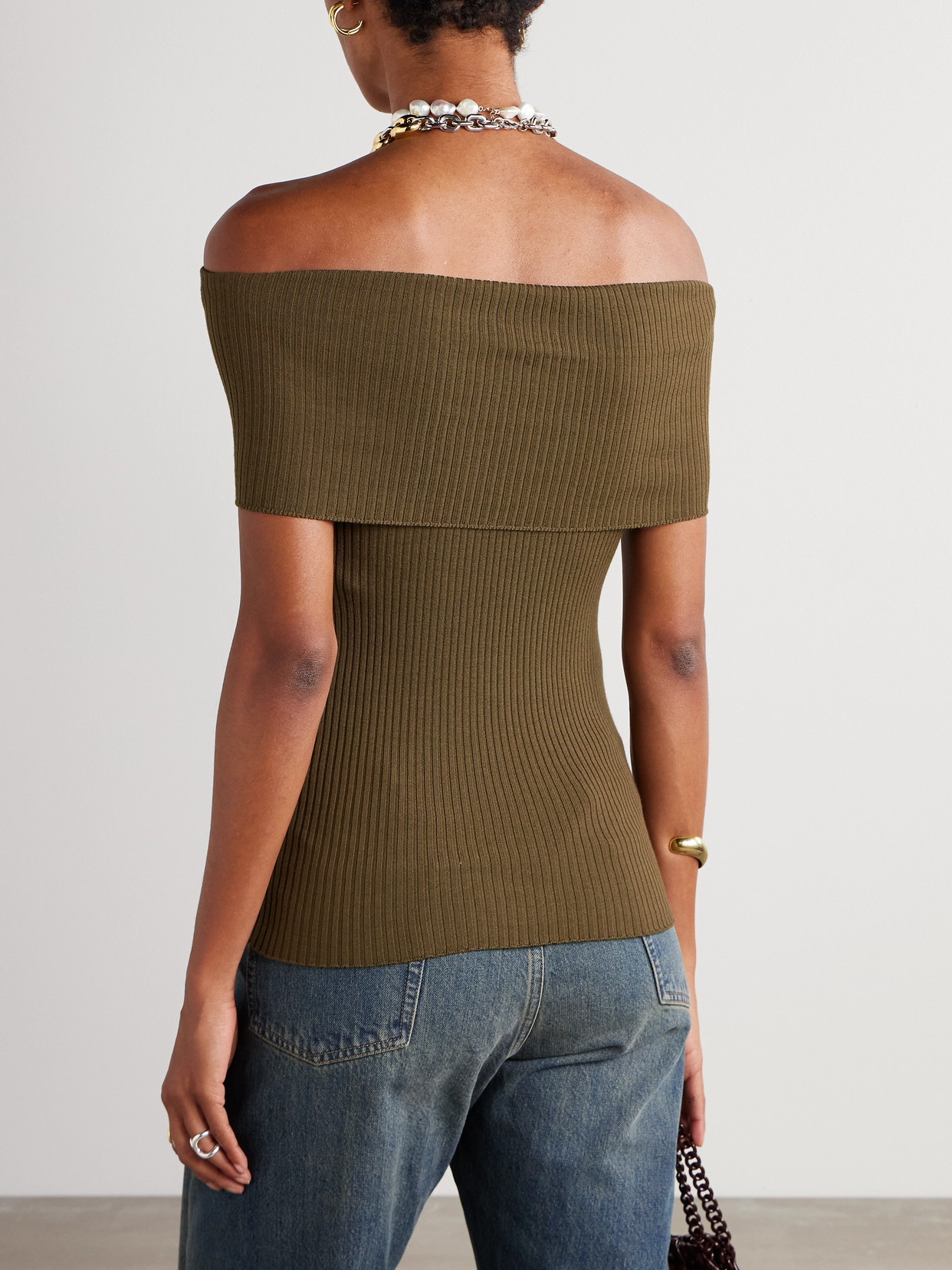 Stella Mccartney Strapless Ribbed Wool Top In Brown