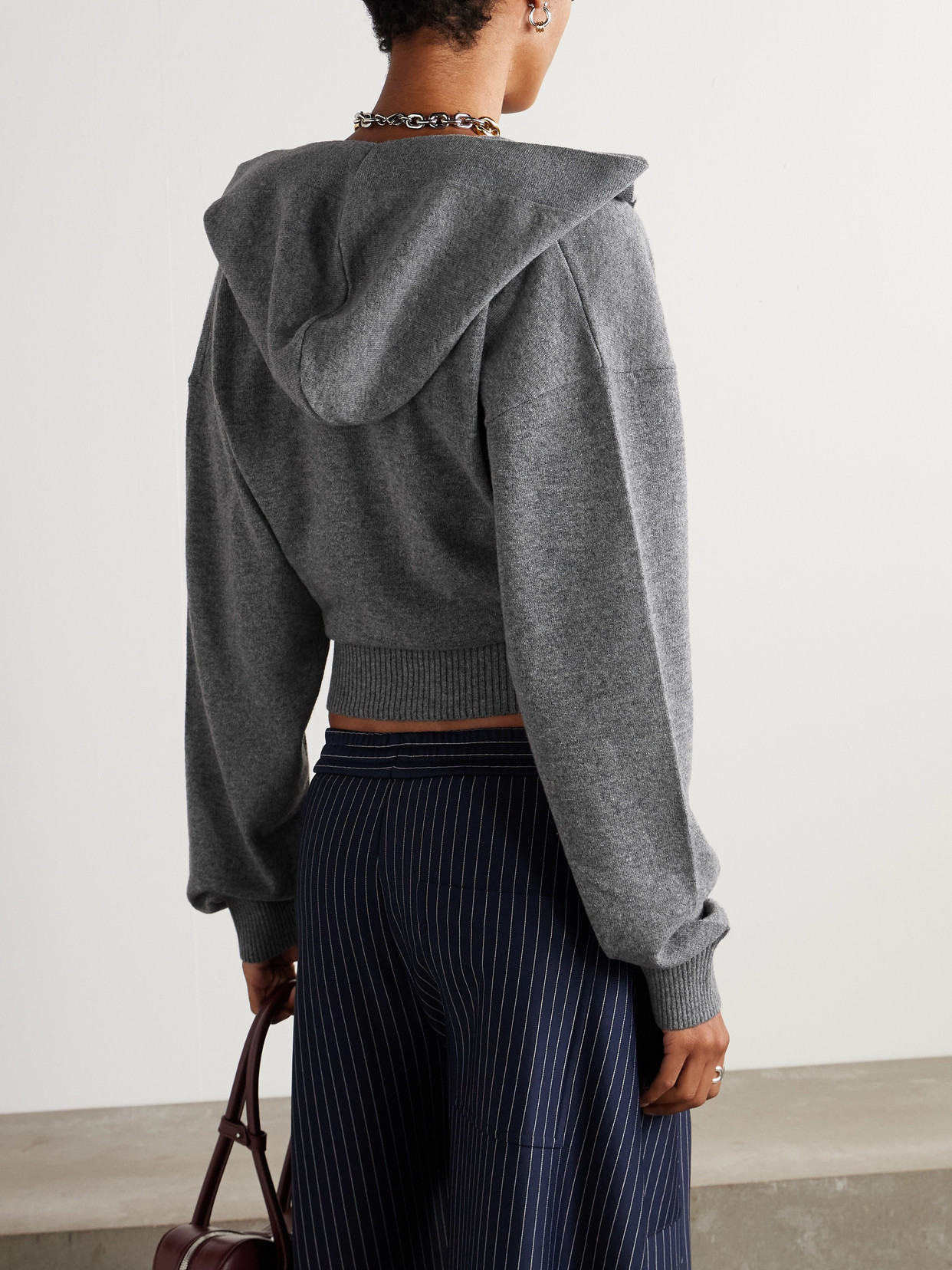 Stella Mccartney Cropped Hooded Wool Sweater In Gray