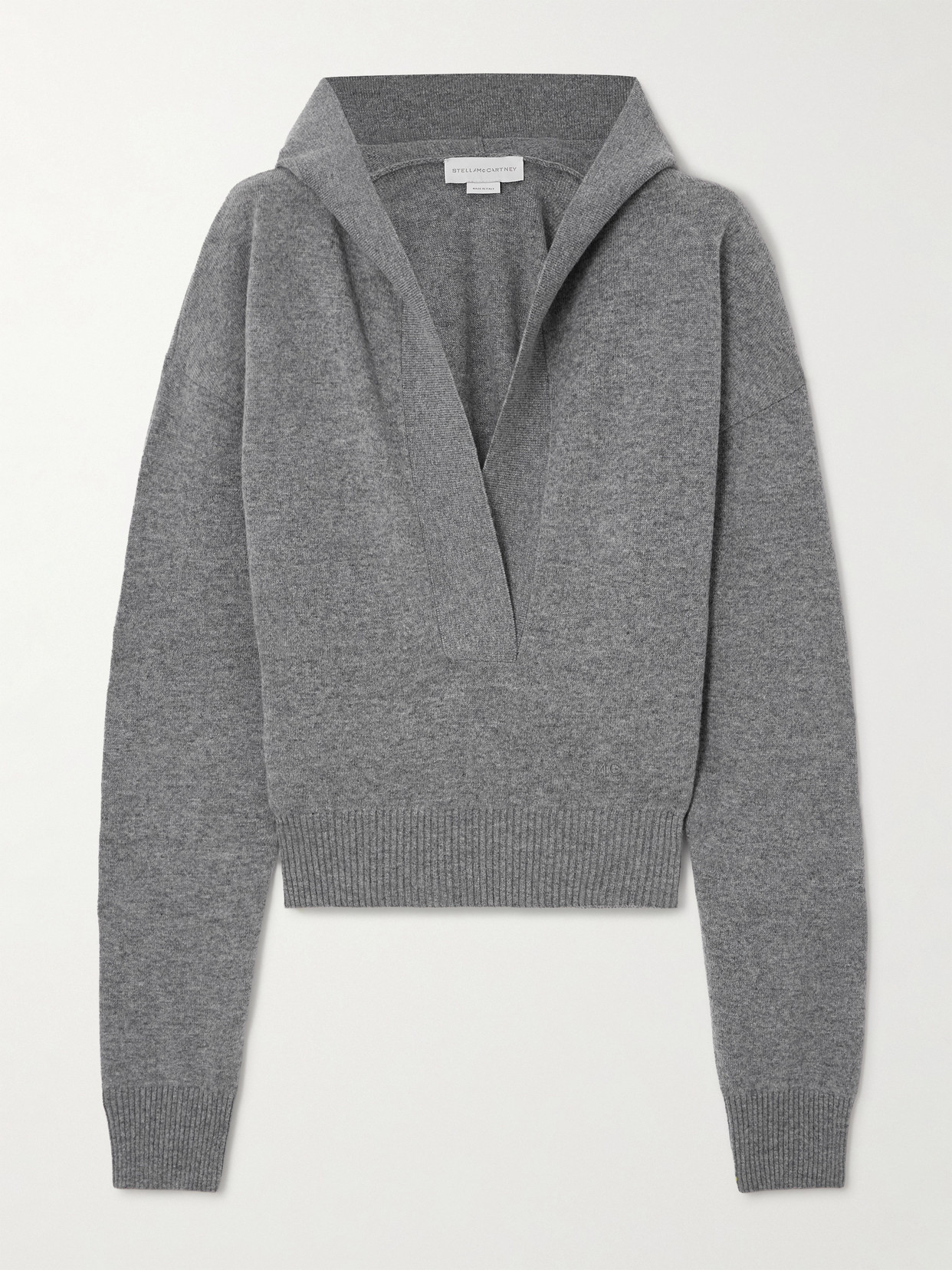 Stella Mccartney Cropped Hooded Wool Sweater In Gray