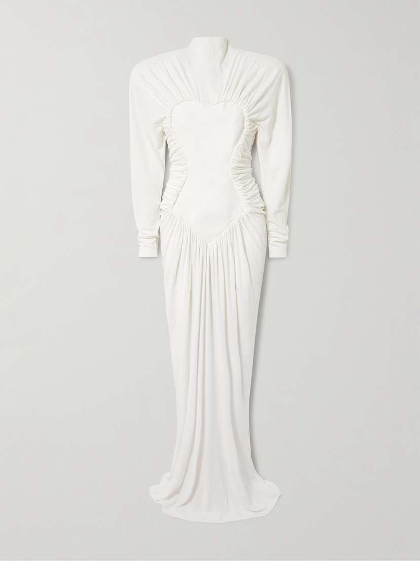 Stella McCartney Mesh-paneled Ruched Crepe Gown