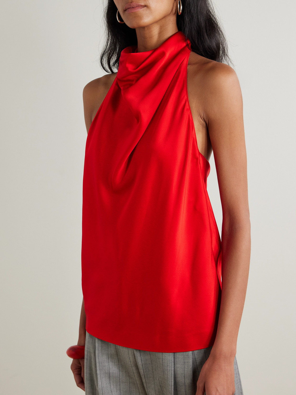 Stella Mccartney Draped Satin Halterneck Top In Red