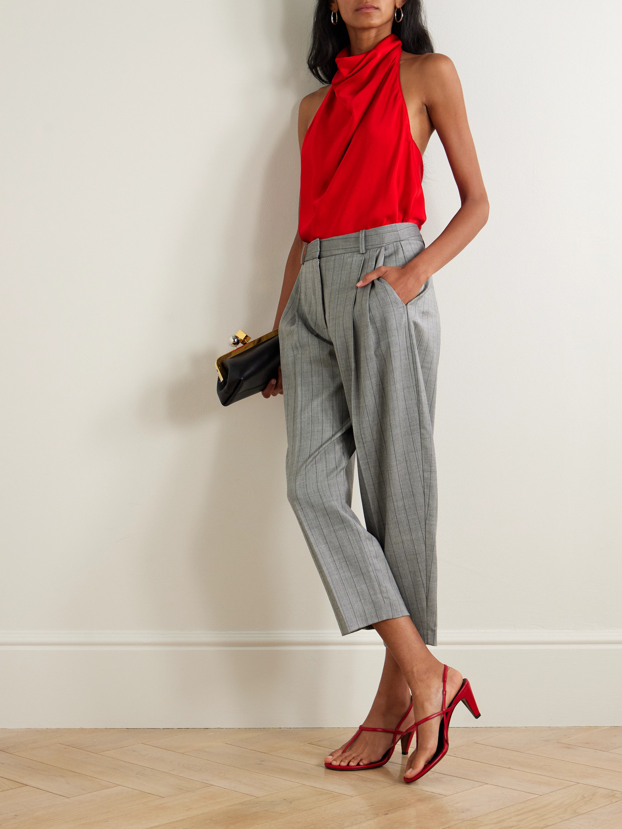 Stella Mccartney Draped Satin Halterneck Top In Red