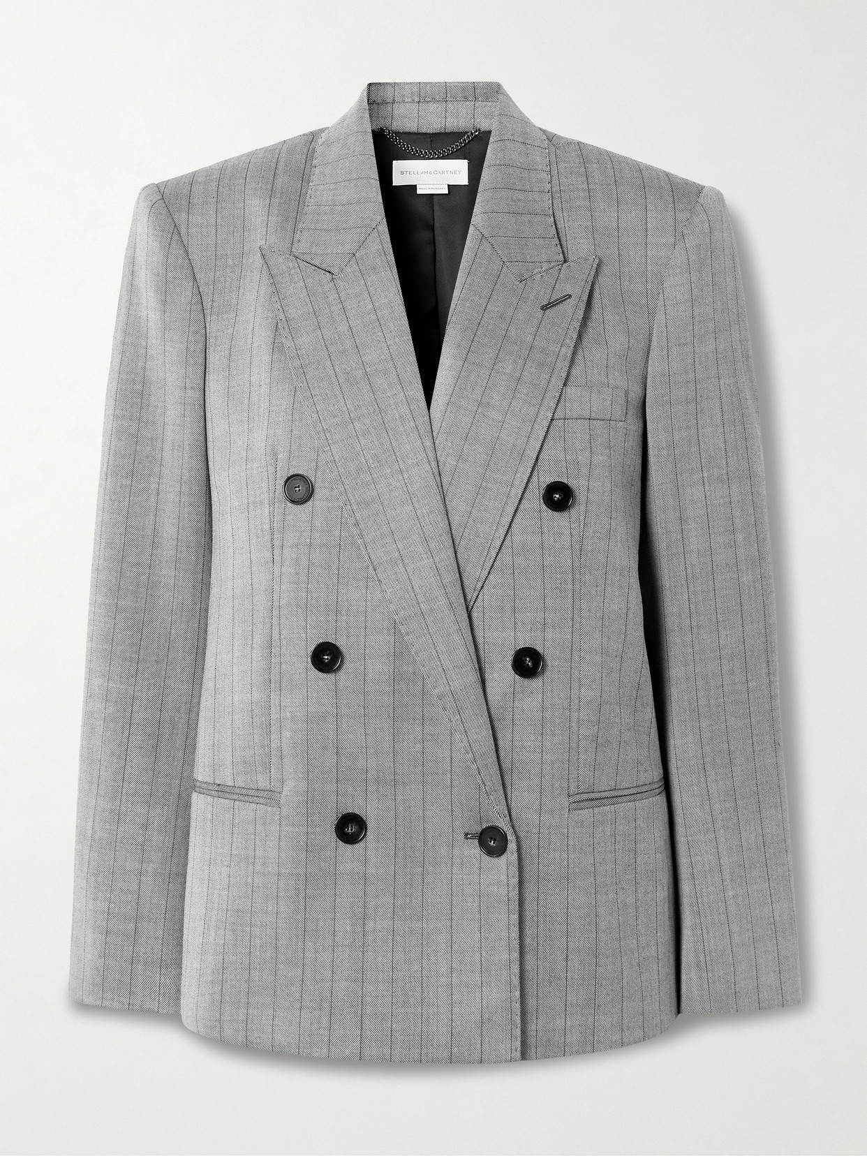 Stella Mccartney Double-breasted Pinstriped Wool-blend Twill Blazer In Gray