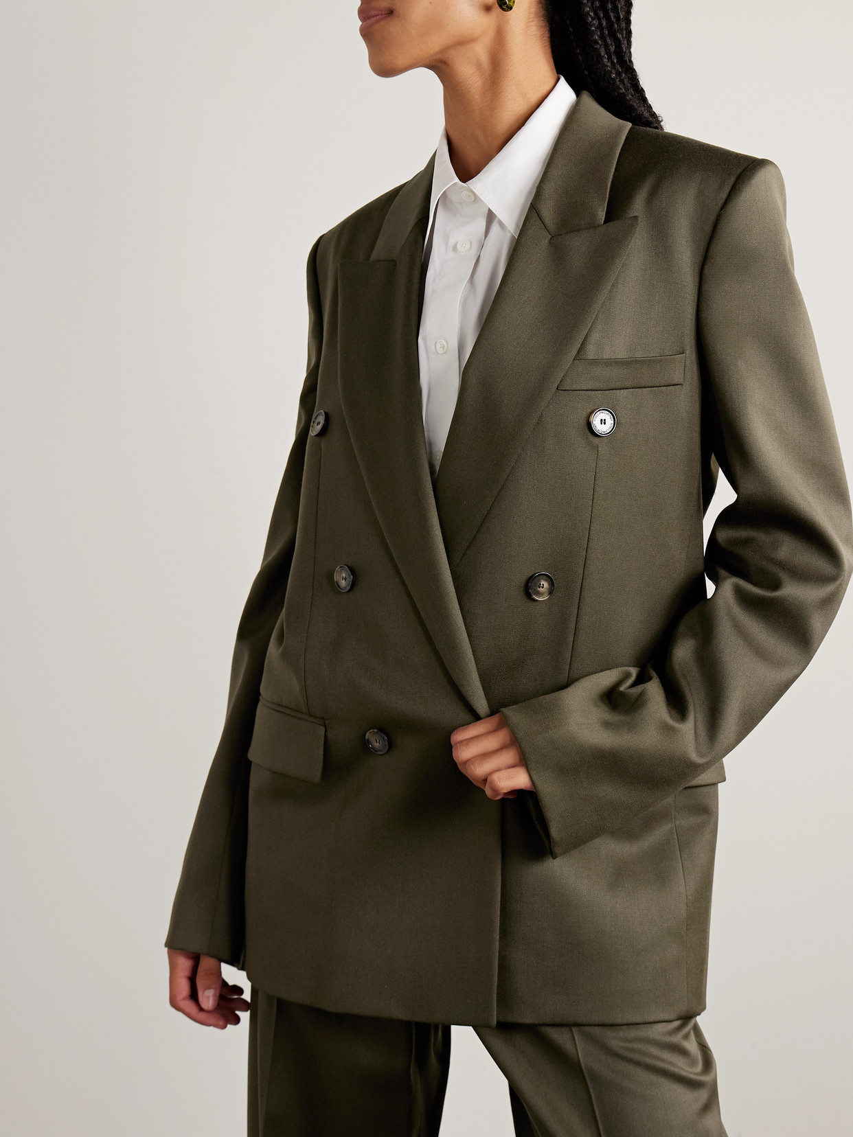 Stella Mccartney Double-breasted Wool-crepe Blazer In Green