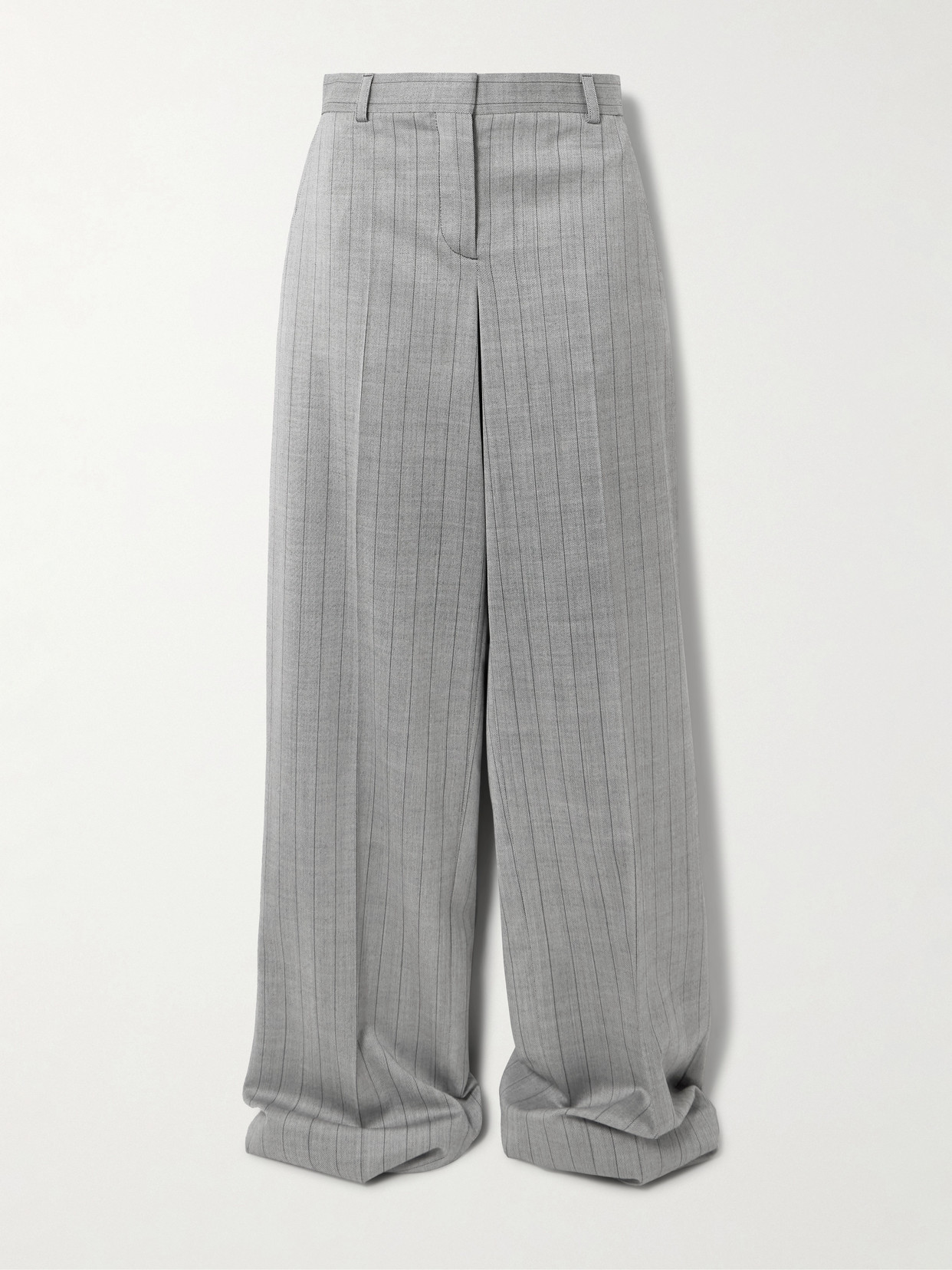 Stella Mccartney Pinstriped Wool-blend Twill Wide-leg Pants In Gray