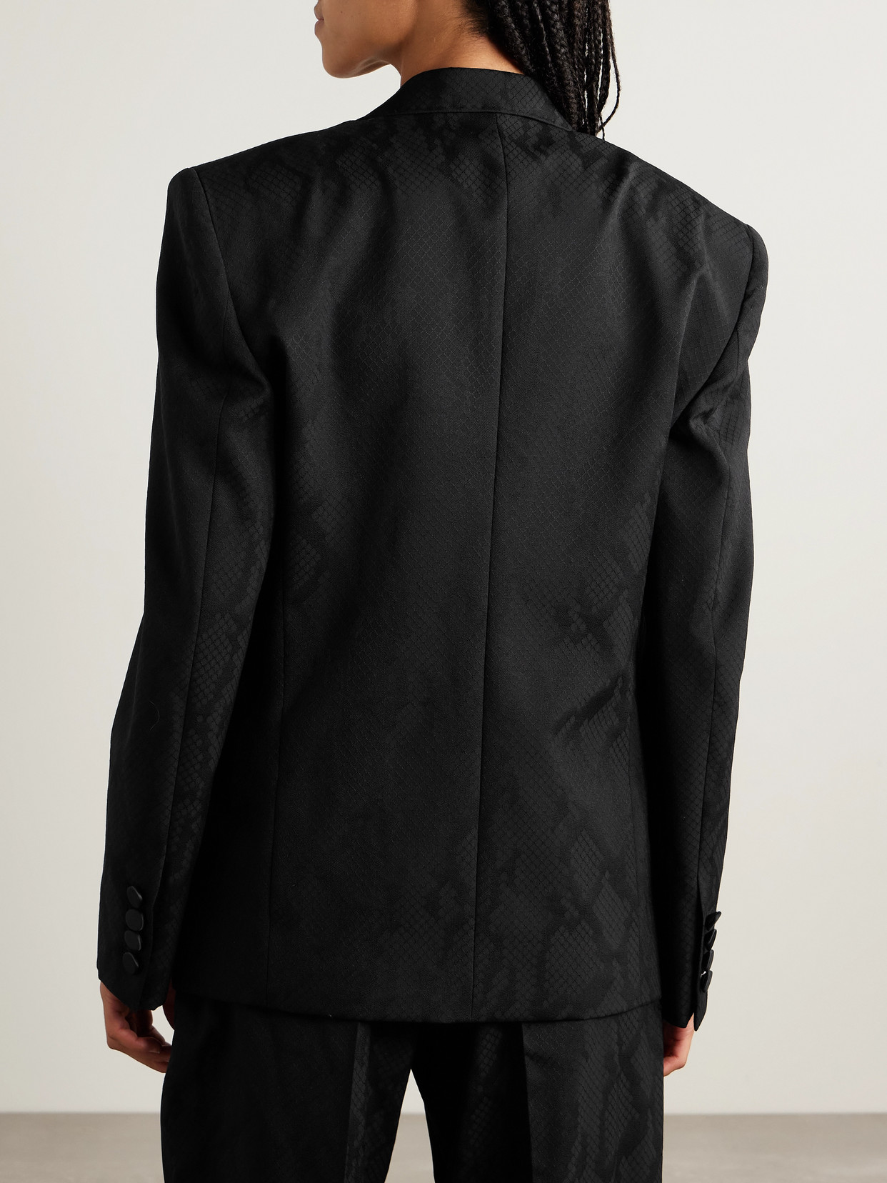 Stella Mccartney Oversized Double-breasted Satin-trimmed Wool Blazer In Black