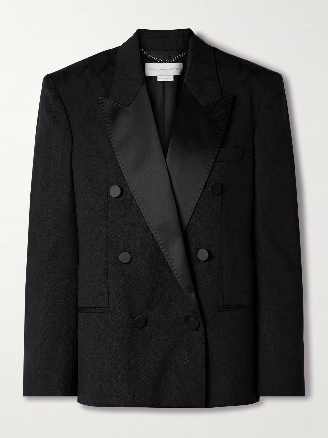 Stella Mccartney Oversized Double-breasted Satin-trimmed Wool Blazer In Black