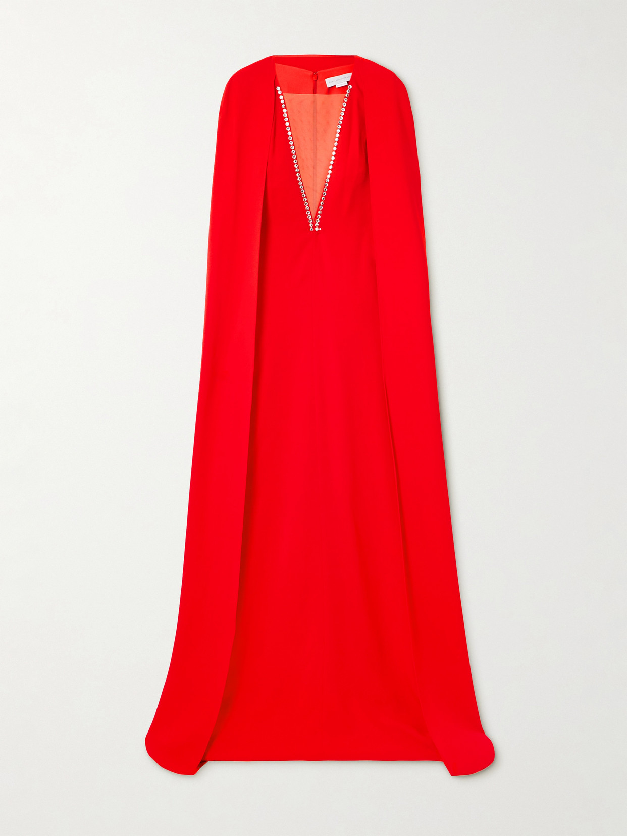 Stella Mccartney Cape-effect Tulle-trimmed Crystal-embellished Crepe Gown In Red