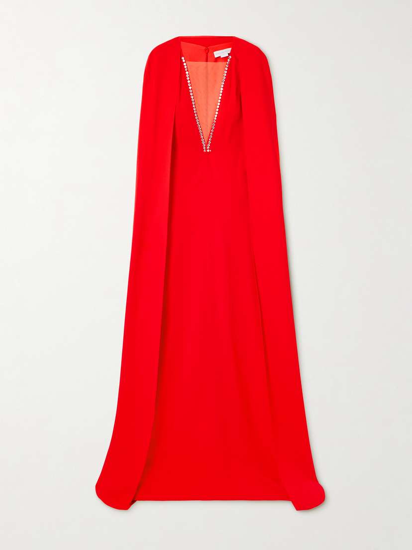 Stella McCartney Cape-effect Tulle-trimmed Crystal-embellished Crepe Gown