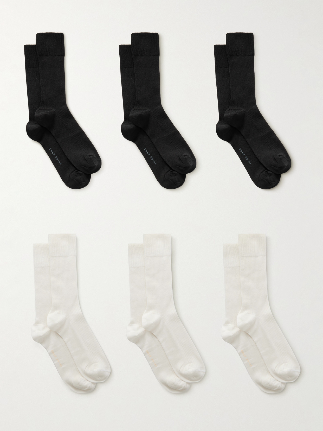 Cdlp Set Of Six Ribbed Cotton-blend Socks In Black