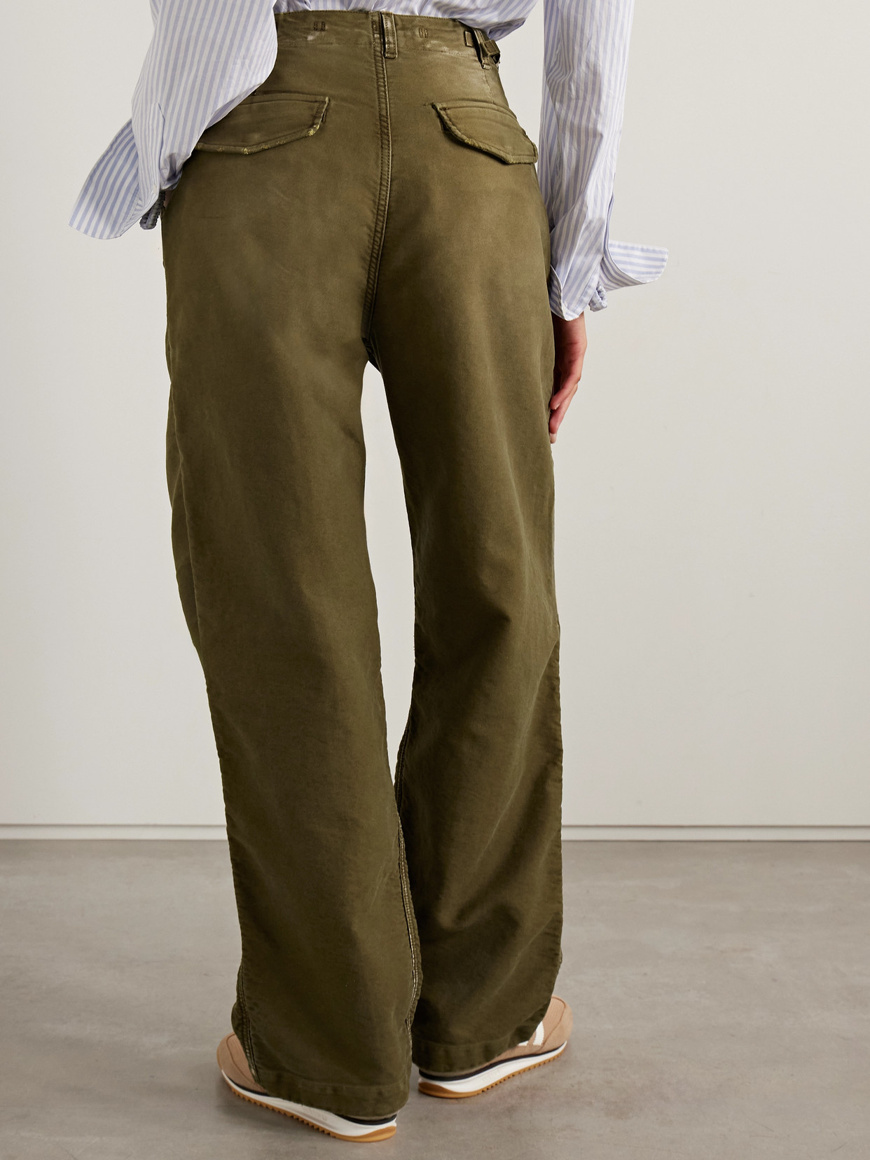 R13 Gathered Cotton-twill Straight-leg Pants In Green