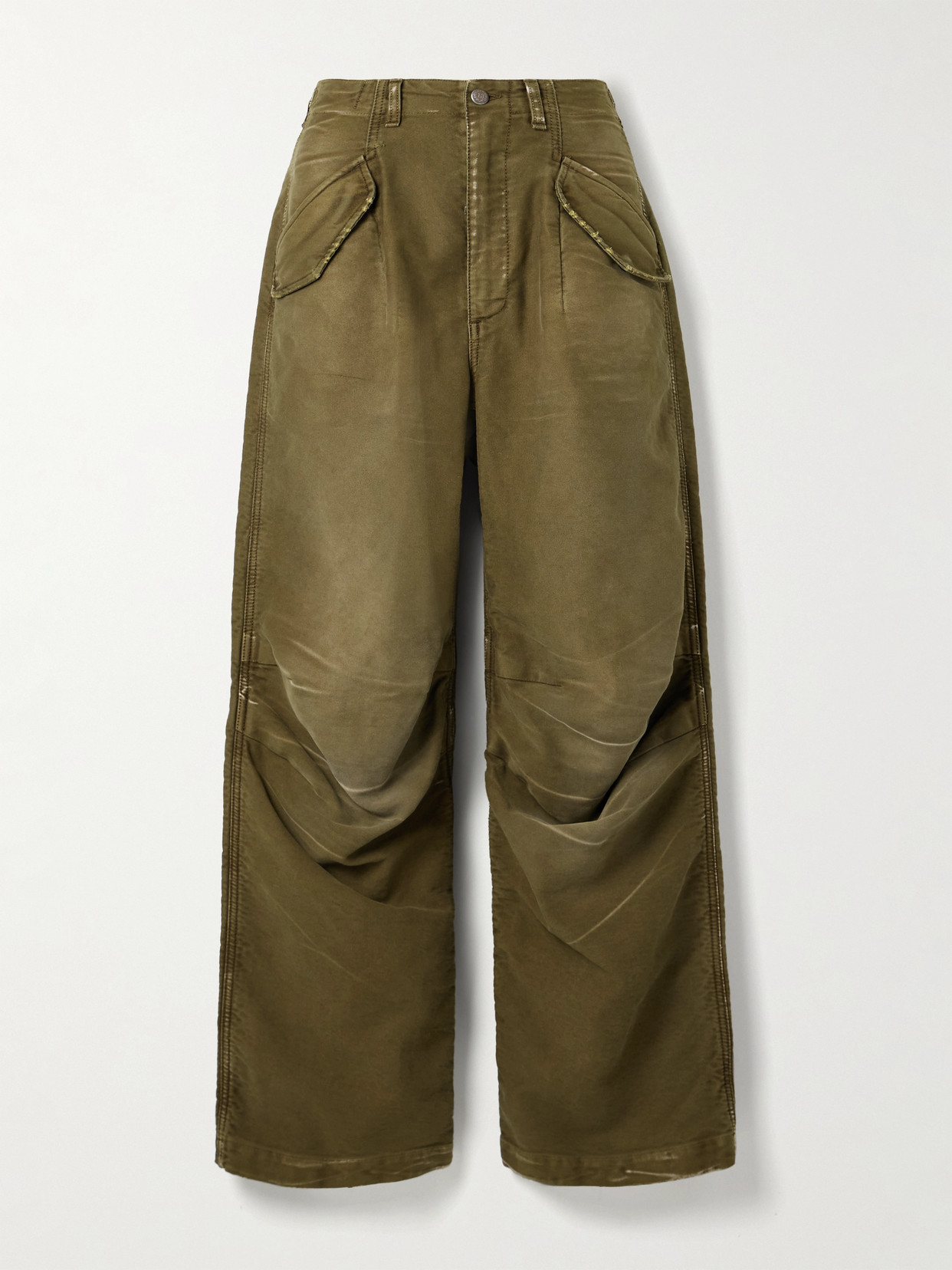 R13 Gathered Cotton-twill Straight-leg Pants In Green