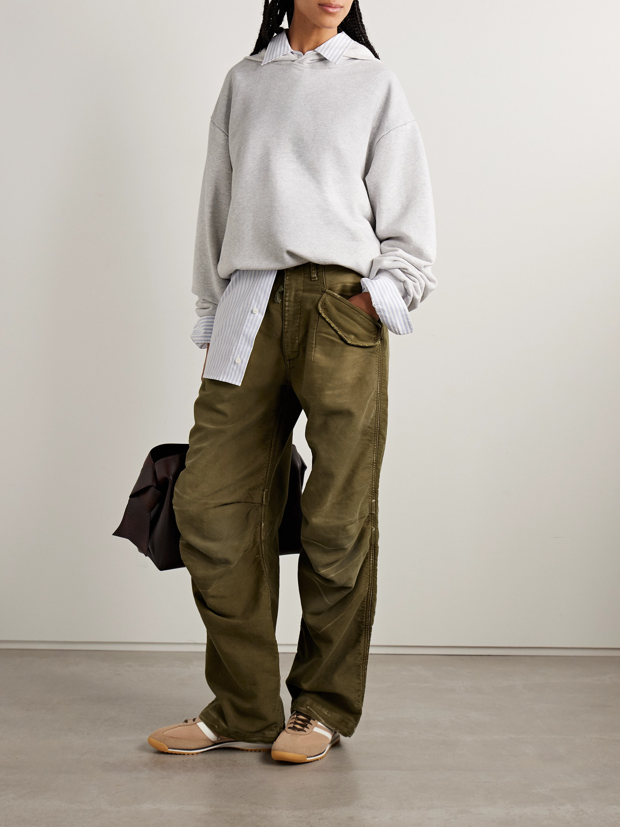 R13 Gathered Cotton-twill Straight-leg Pants In Green