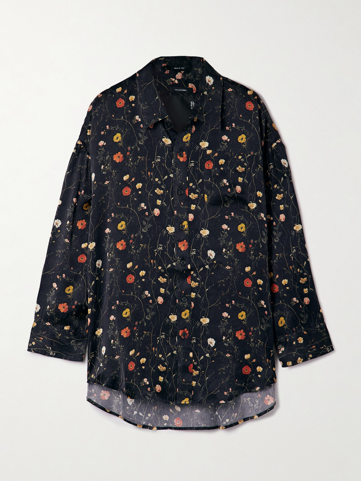 R13 Floral-print Washed-silk Shirt In Black