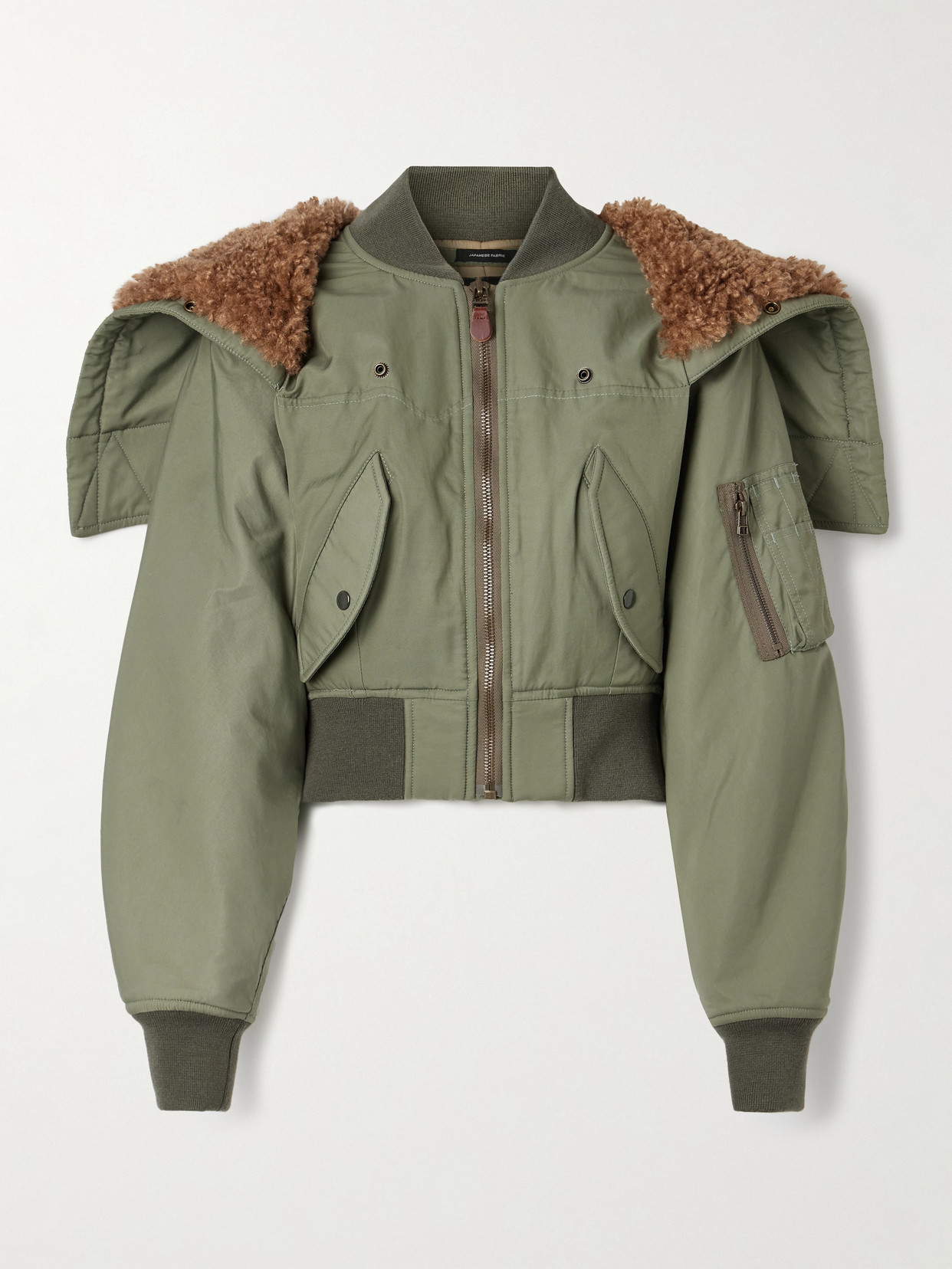R13 Cropped Fleece-trimmed Padded Cotton-blend Shell Bomber Jacket In Green